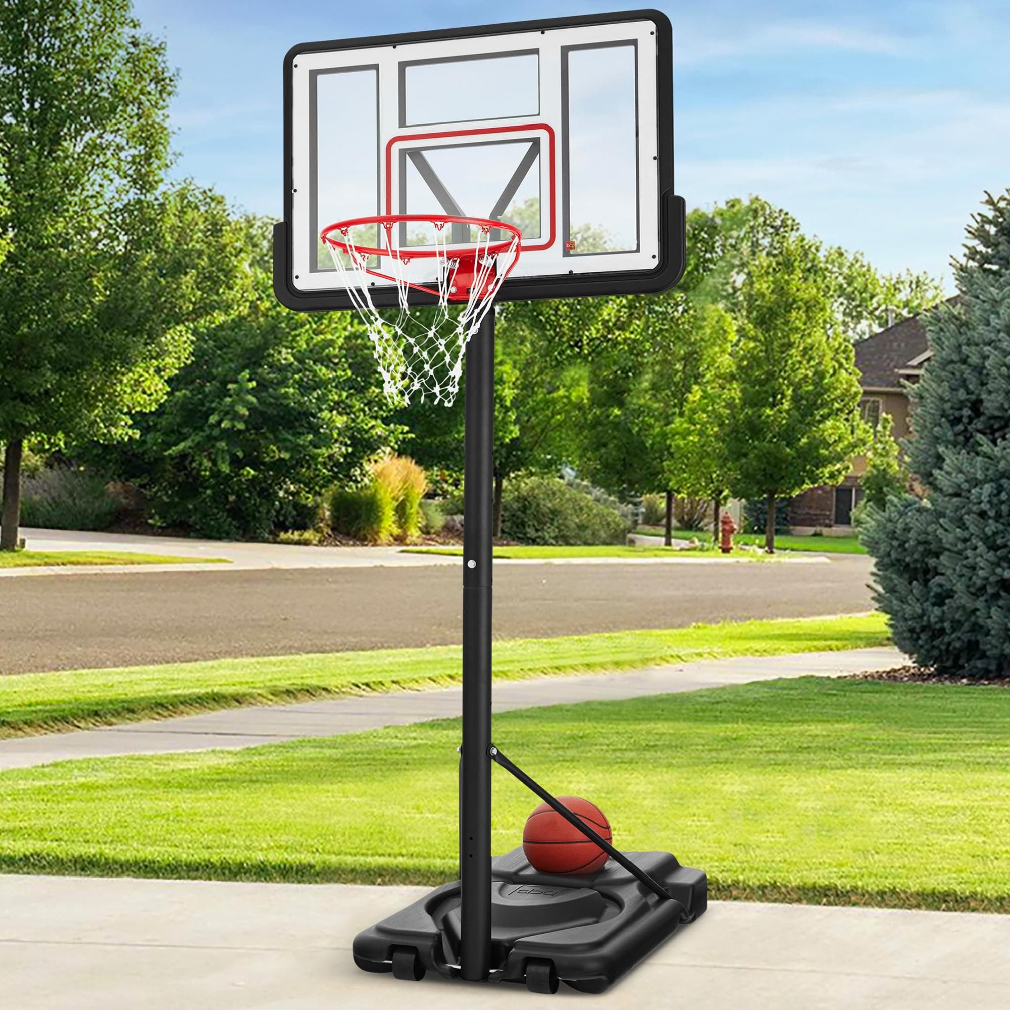 Best Choice Products 10ft Regulation Basketball Hoop, 7.5-10ft Height Adjustable Outdoor Goal w/Shock Absorbent Rim, Base Gel, 2 Wheels