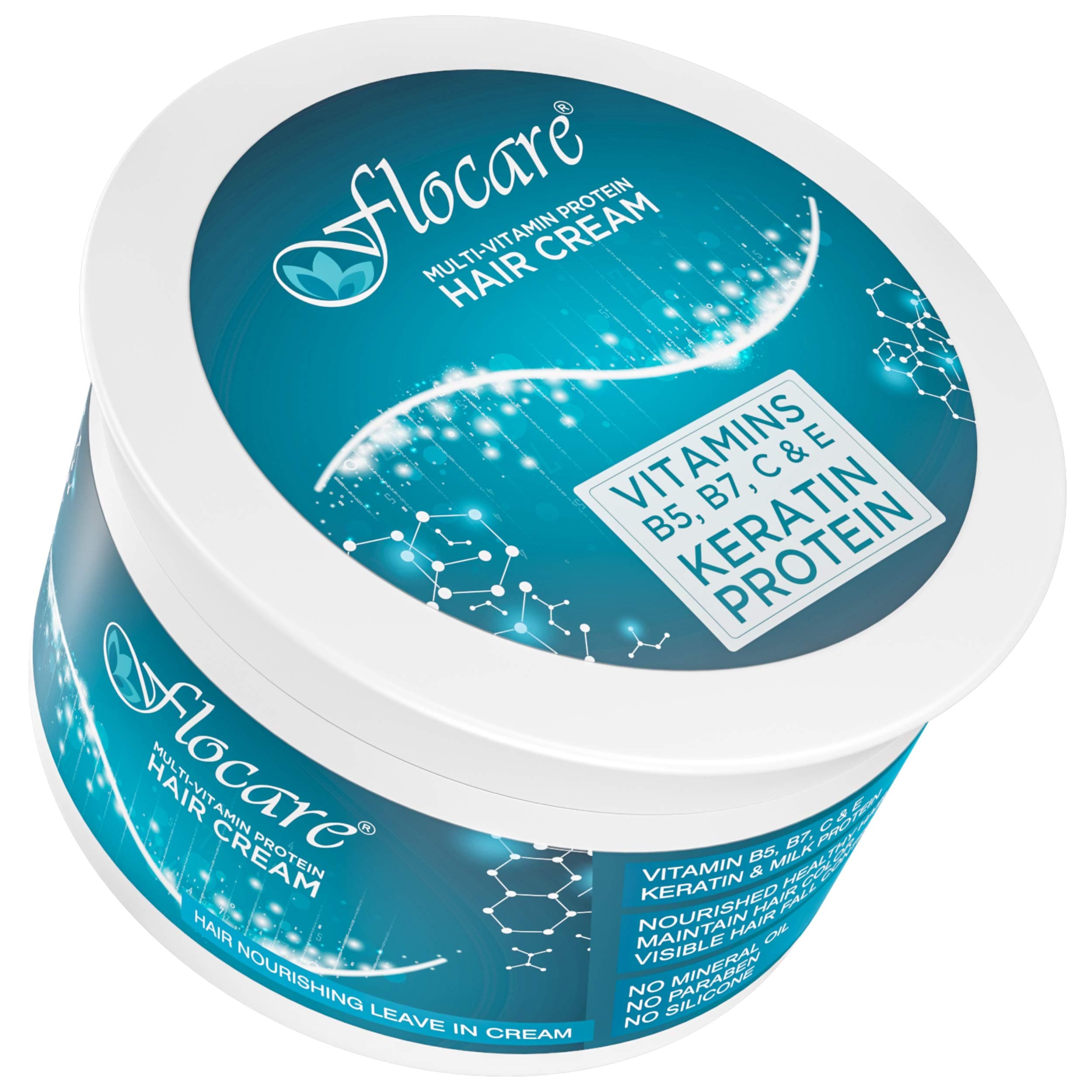 Flocare Multi Vitamin Protein Hair Cream, Vitamin B5, B7, C & E; Keratin, Strong Smooth Shine Hair, 200ml Boost Hair Growth and Control Hair Fall, No Silicone No Paraben No Mineral Oil