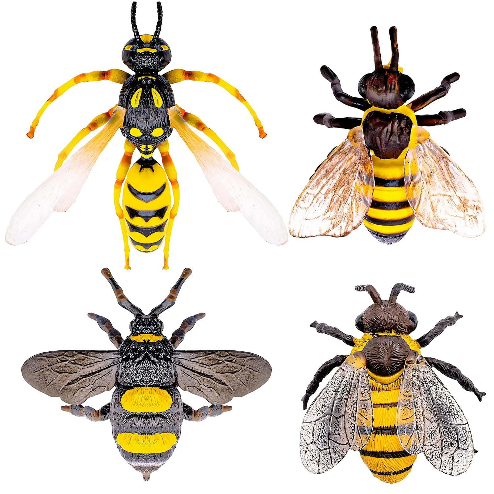 4 Pcs Bee Figurine Set Realistic Bee Figure Honeybee Figurines Bees Model Various Bees Model Fake Bees Animal Figures Insect Toy for Science Project Cake Topper