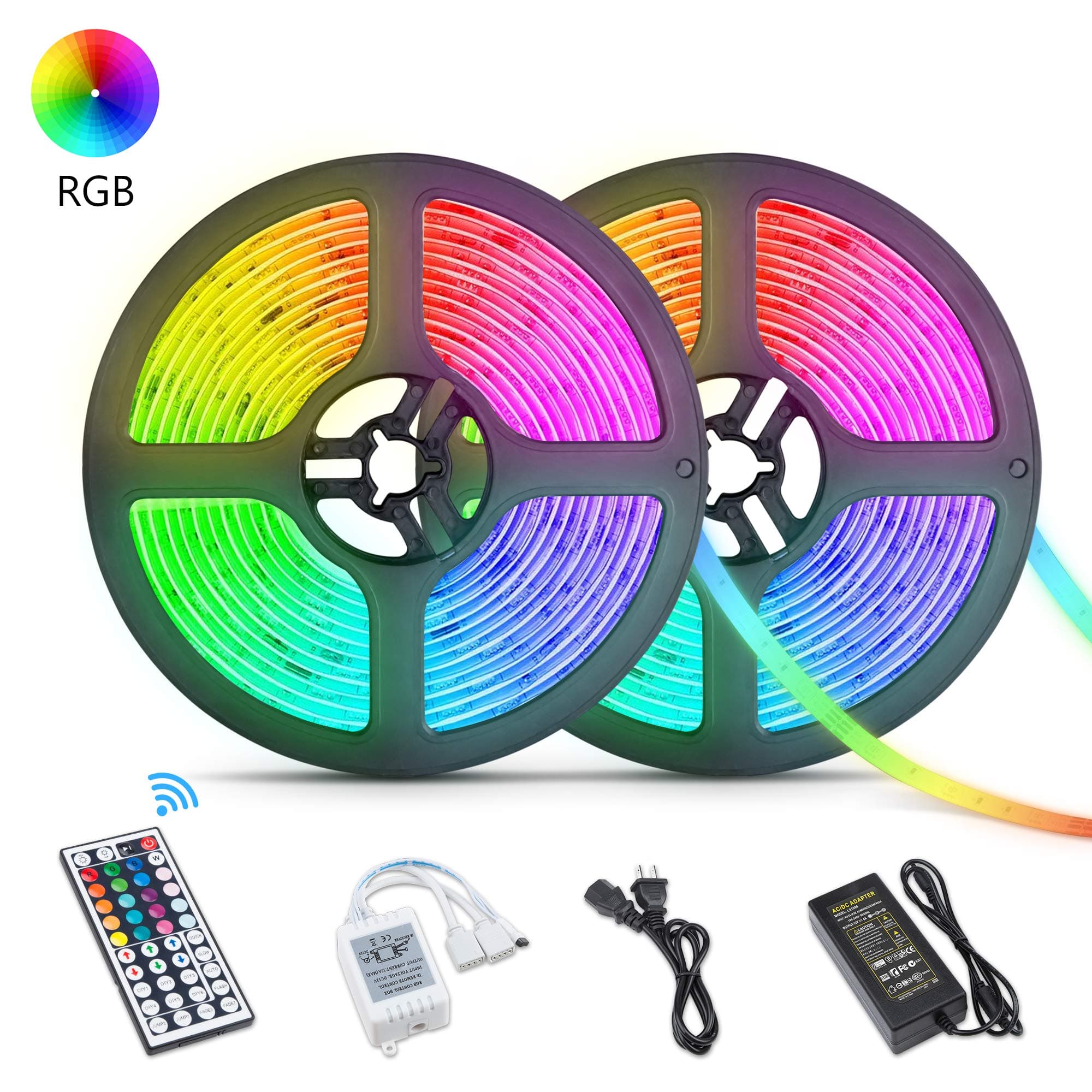 Led Strip Light Kit SMD 5050 32.8 Ft (10m) 300leds RGB 30leds/m 44 Key Ir Controller Color Changing LED Strip Lights with Remote for Home Lighting Kitchen Bed Flexible Strip Lights for Bar Home Decora
