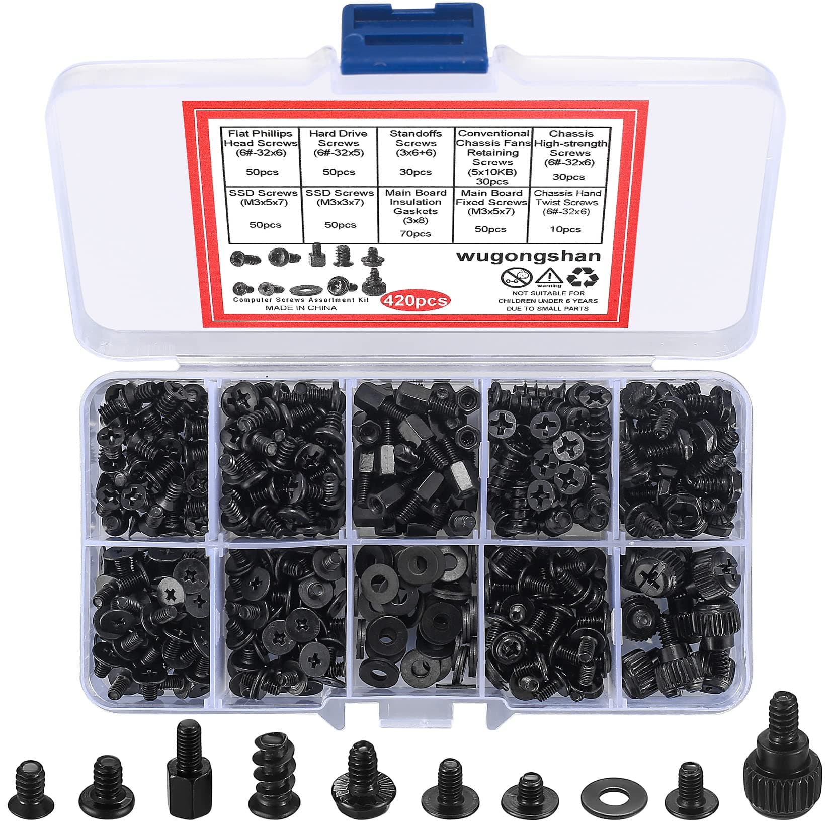 420 Pcs Computer Screw Set, PC Motherboard Standoffs Screws Kit, Personal Computer Screw Standoffs Set Kit for PC Case Motherboard Box HDD SSD Fa CD-ROM Hard Drive Screws Standoffs