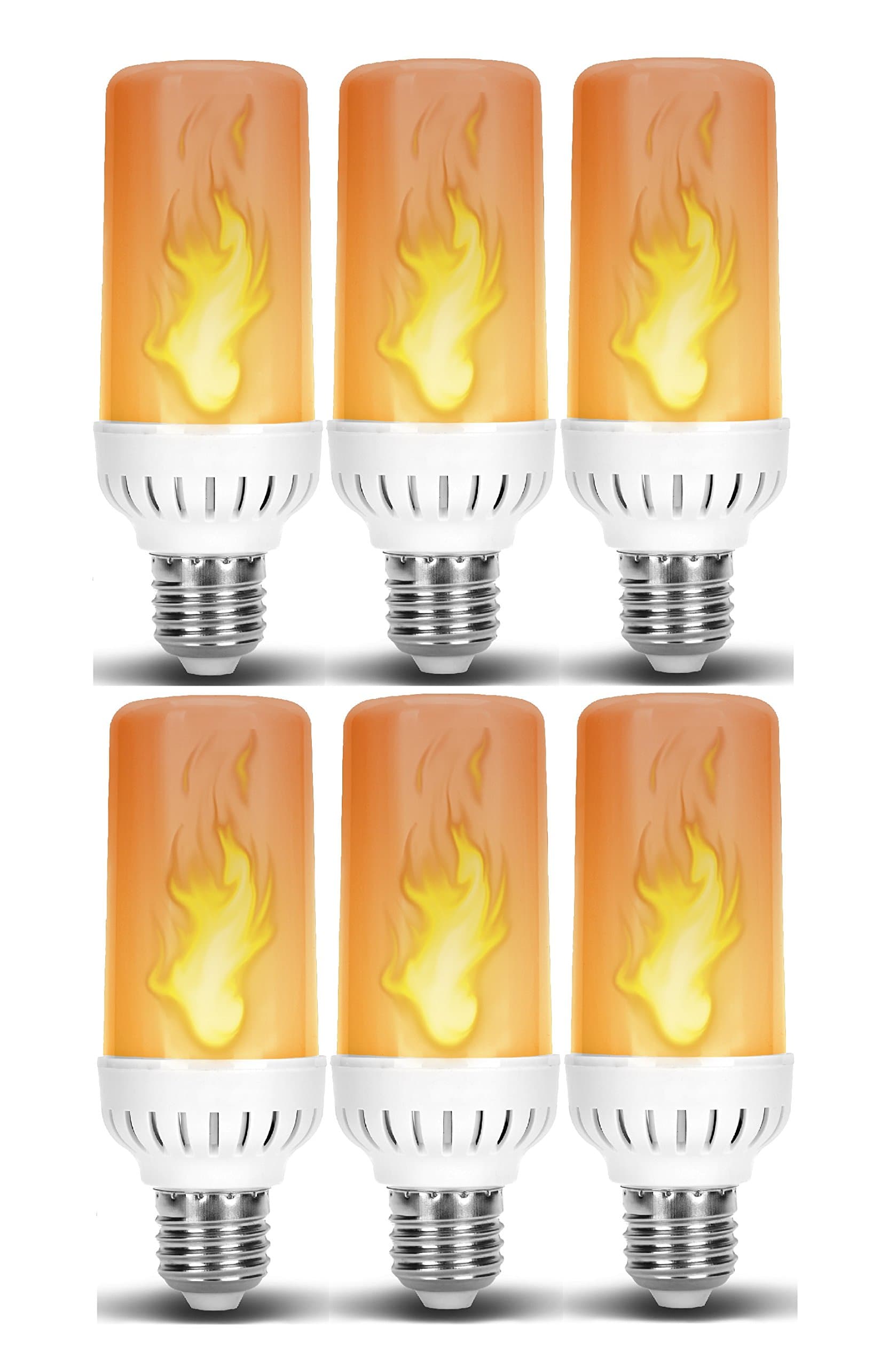 Flame LED Light Bulb in E26 Medium Edison Screw Base DC 12 Volt Landscaping Low Voltage Lighting for Home Landscape Outdoor Battery System Flickering Glowing Amber Fire Effect (4W, Warm White) 6 Pack