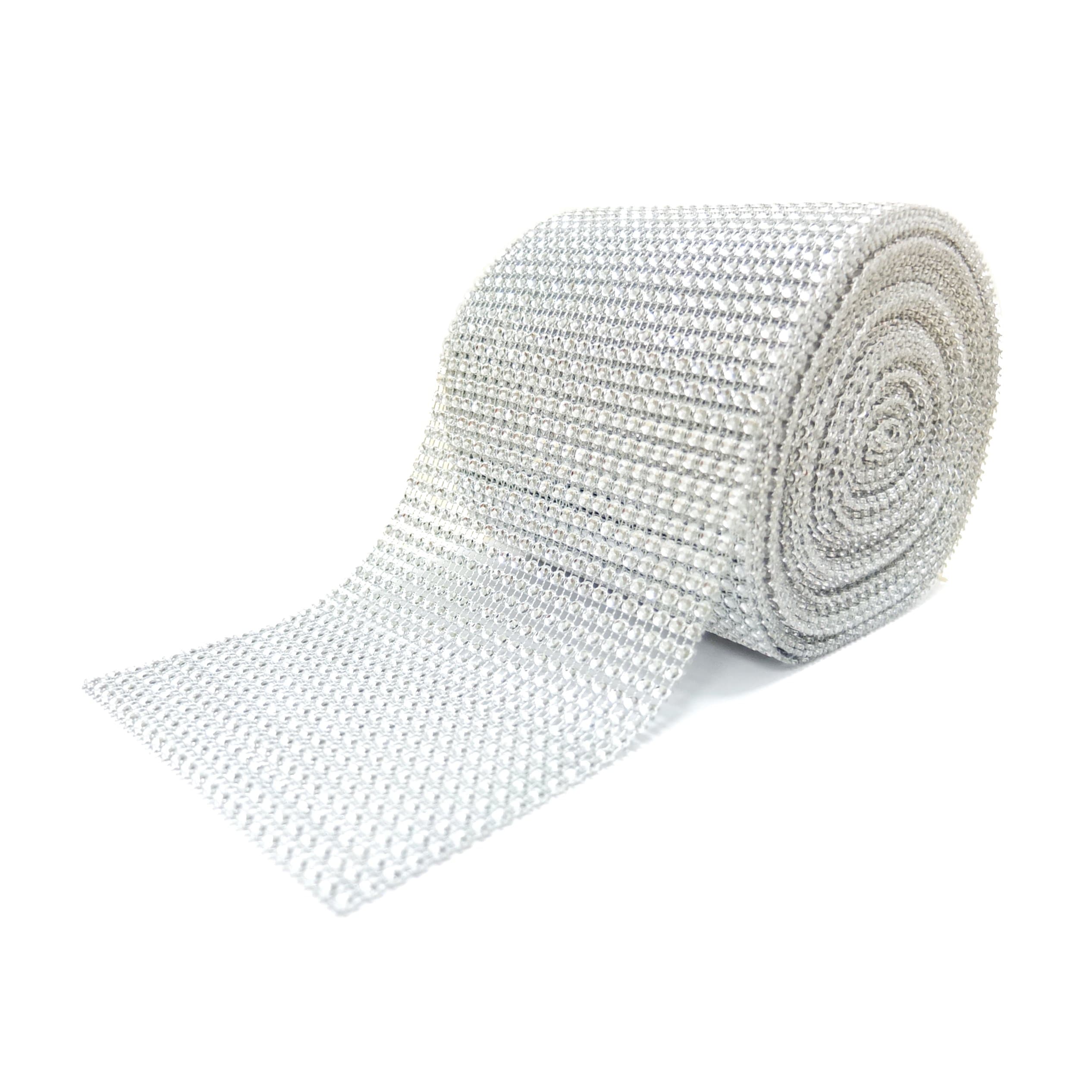 LifeGrip 24 Row Rhinestone Diamond Bling Sparkly Ribbon for Gift Wrap, Wedding, Birthday, Party, Baby Shower Centerpiece Cake Decoration 10 Yard 30 Feet (Silver)