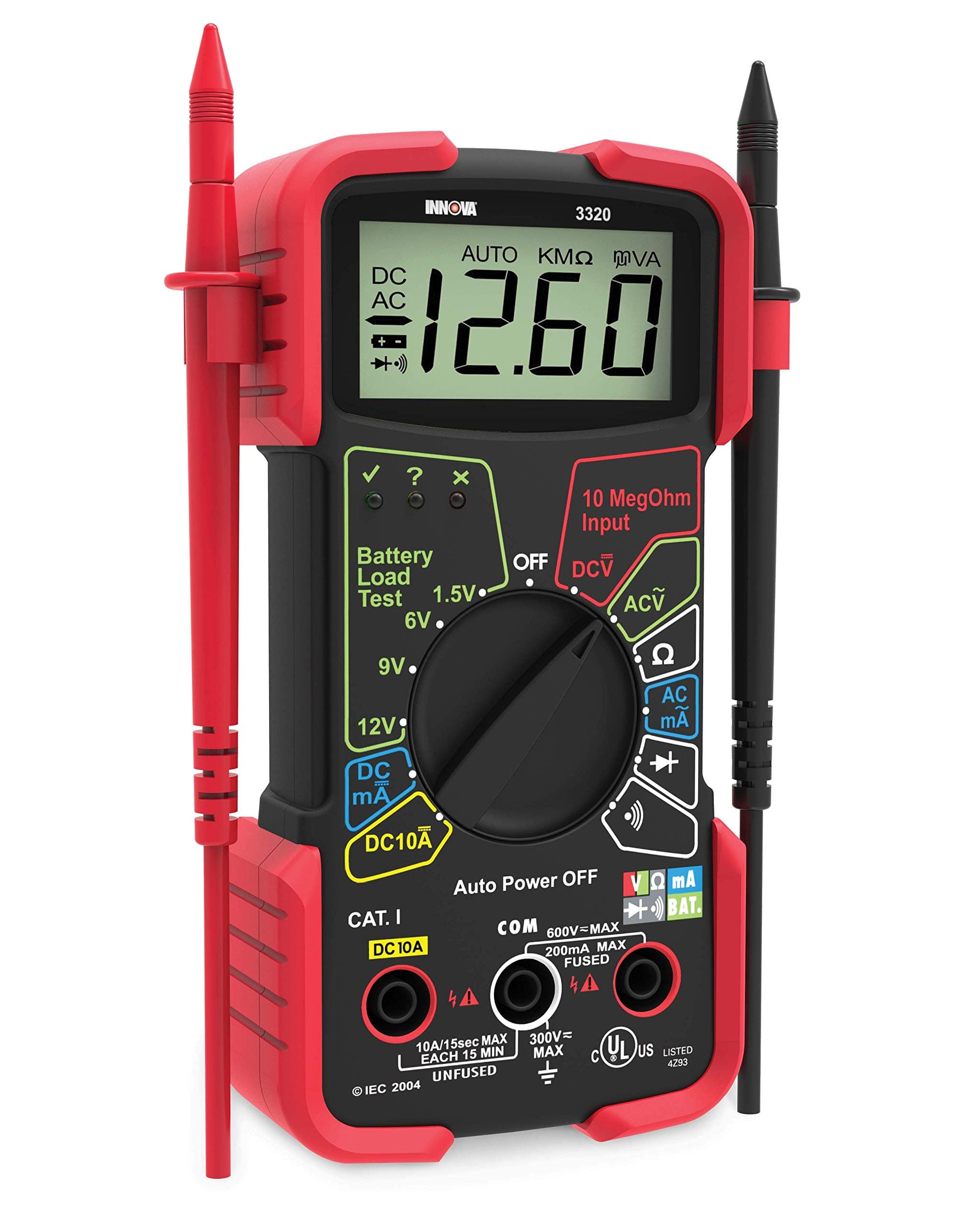 3320 Auto-Ranging Digital Multimeter, Red & Black