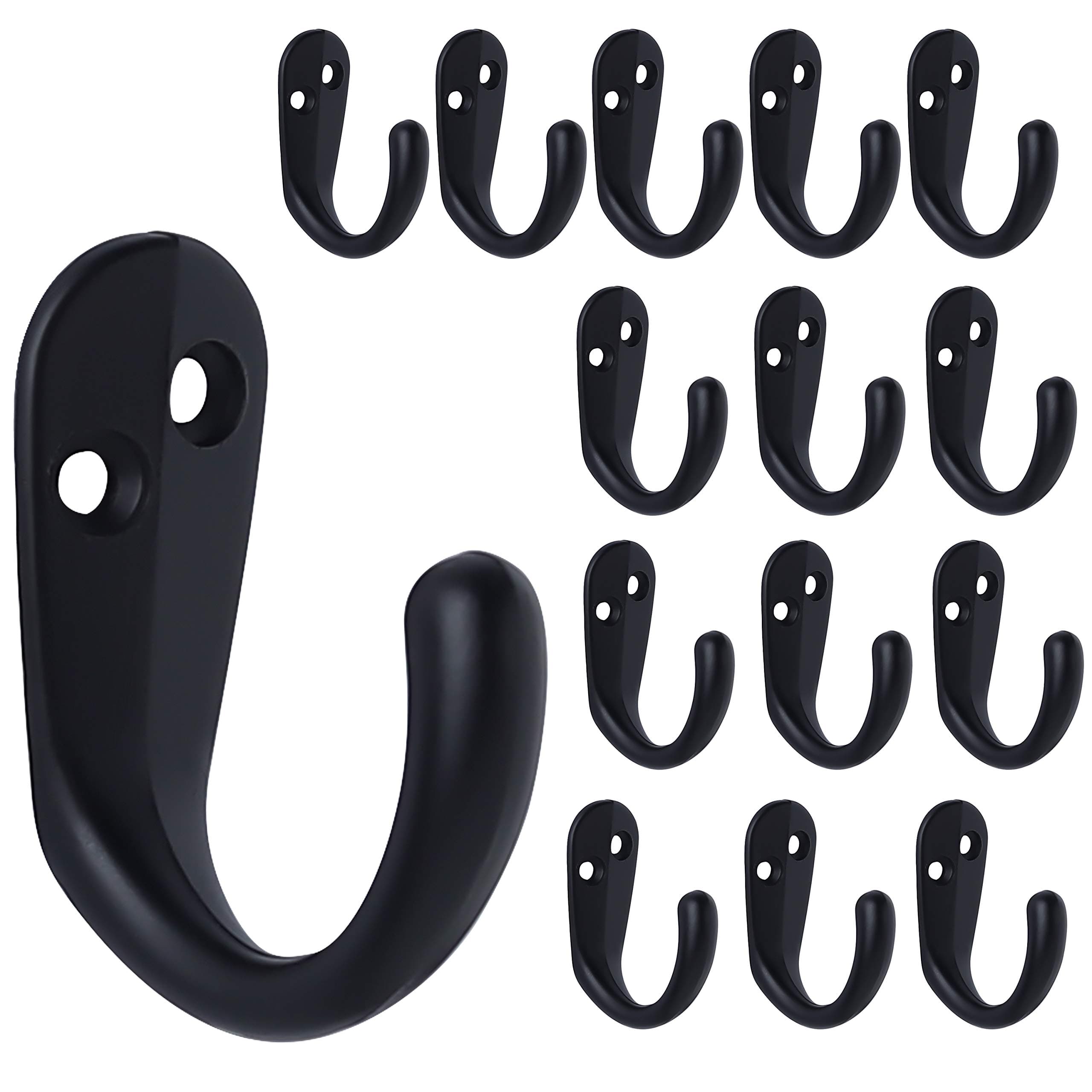 IBosins15PCS Coat Hooks Wall Mounted Single Prong Robe Hook for Hanging Towel Hooks with 30 Screws for Bags, Hat, Cap, Scarf, Cup (Black)