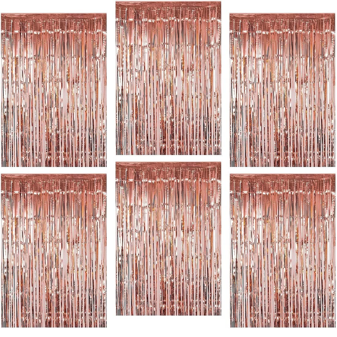 O-Kinee 6 Pack Rose Gold Fringe Curtain, Metallic Foil Curtain 1m x 2m, Fringe Rose Gold Tinsel Curtains for Wedding Party Door Windows Birthday Decorations Backdrop