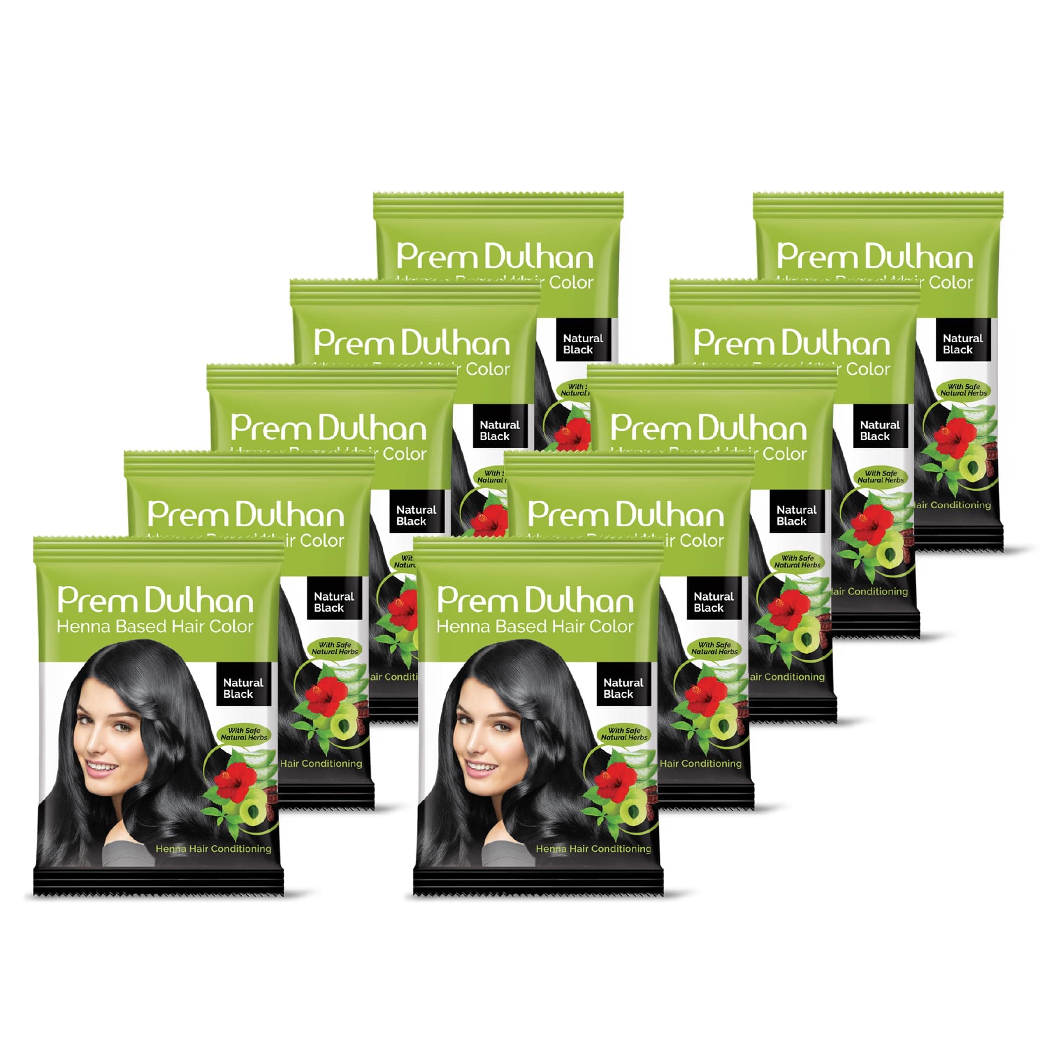 Dulhan Natural Black Henna Based Hair Color 10 g (Pack of 10)