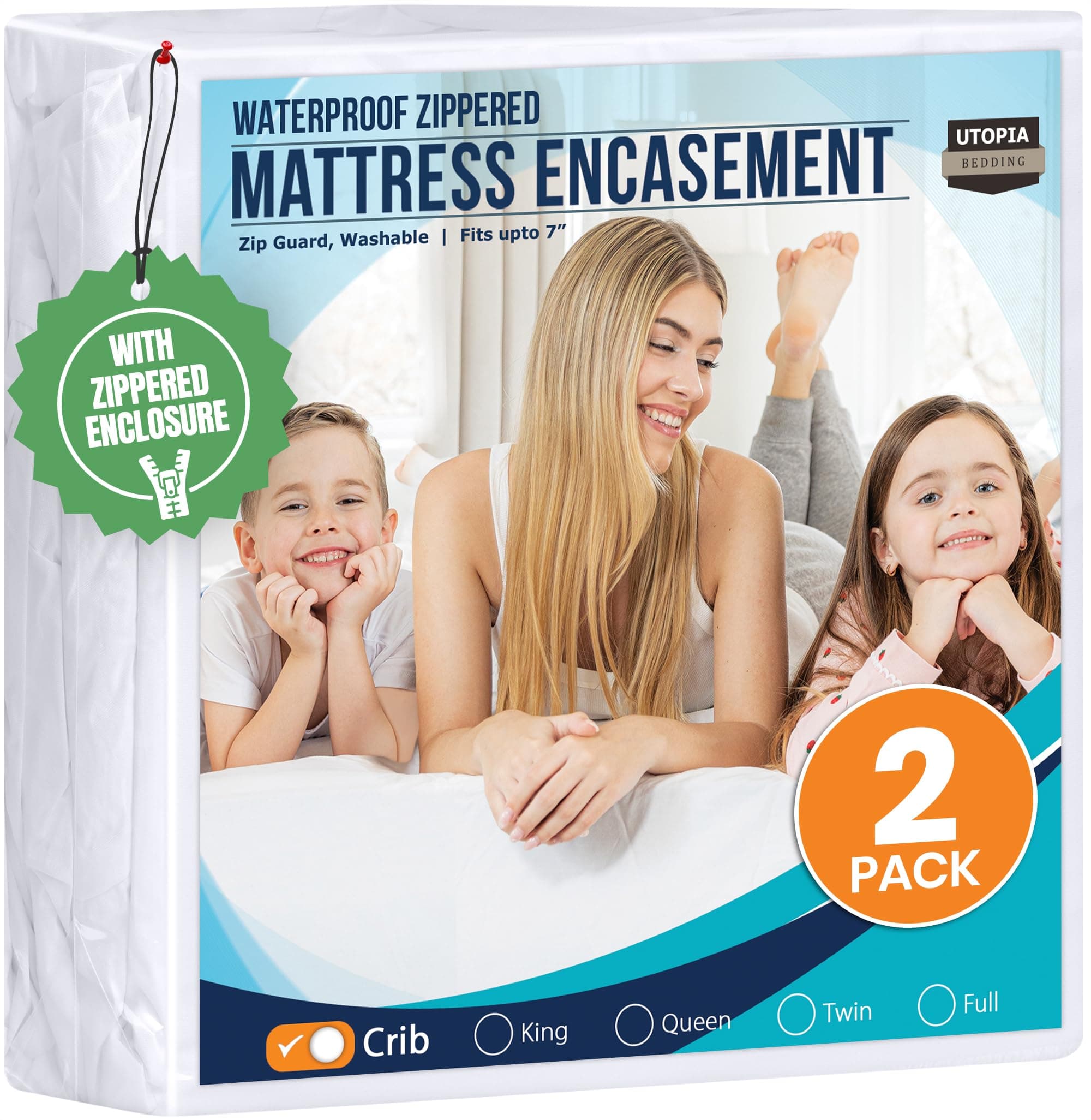 Zippered Mattress Encasement Crib Size (Pack of 2), 100% Waterproof, Dust Mite and Bed Bug Proof Mattress Protector, Absorbent 6-Sided Mattress Cover
