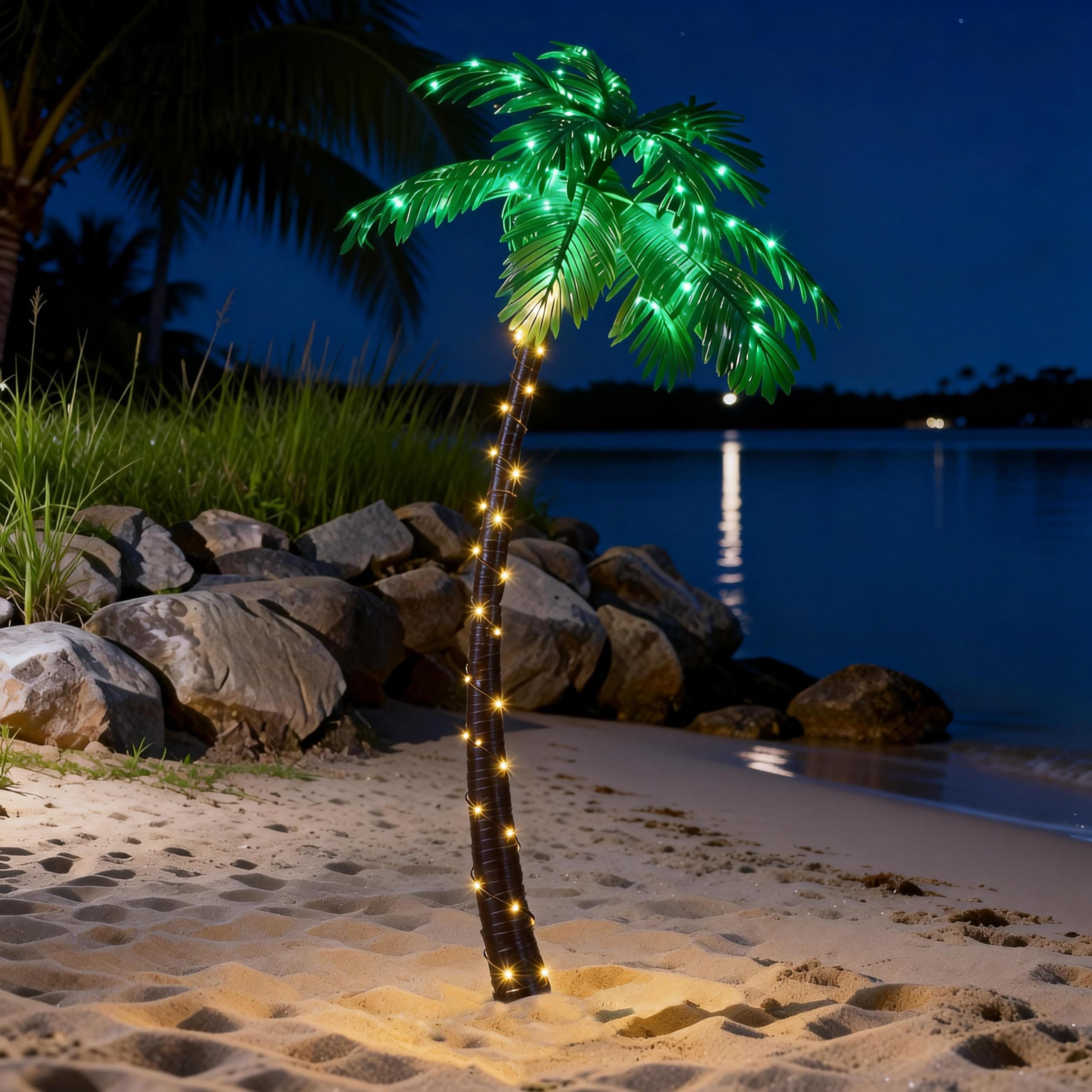 Lightshare 5 Feet Palm Tree 96LED Lights Artificial Fake Tree Decoration for Tiki Bar Outside Patio Porch Pool Christmas Nativity