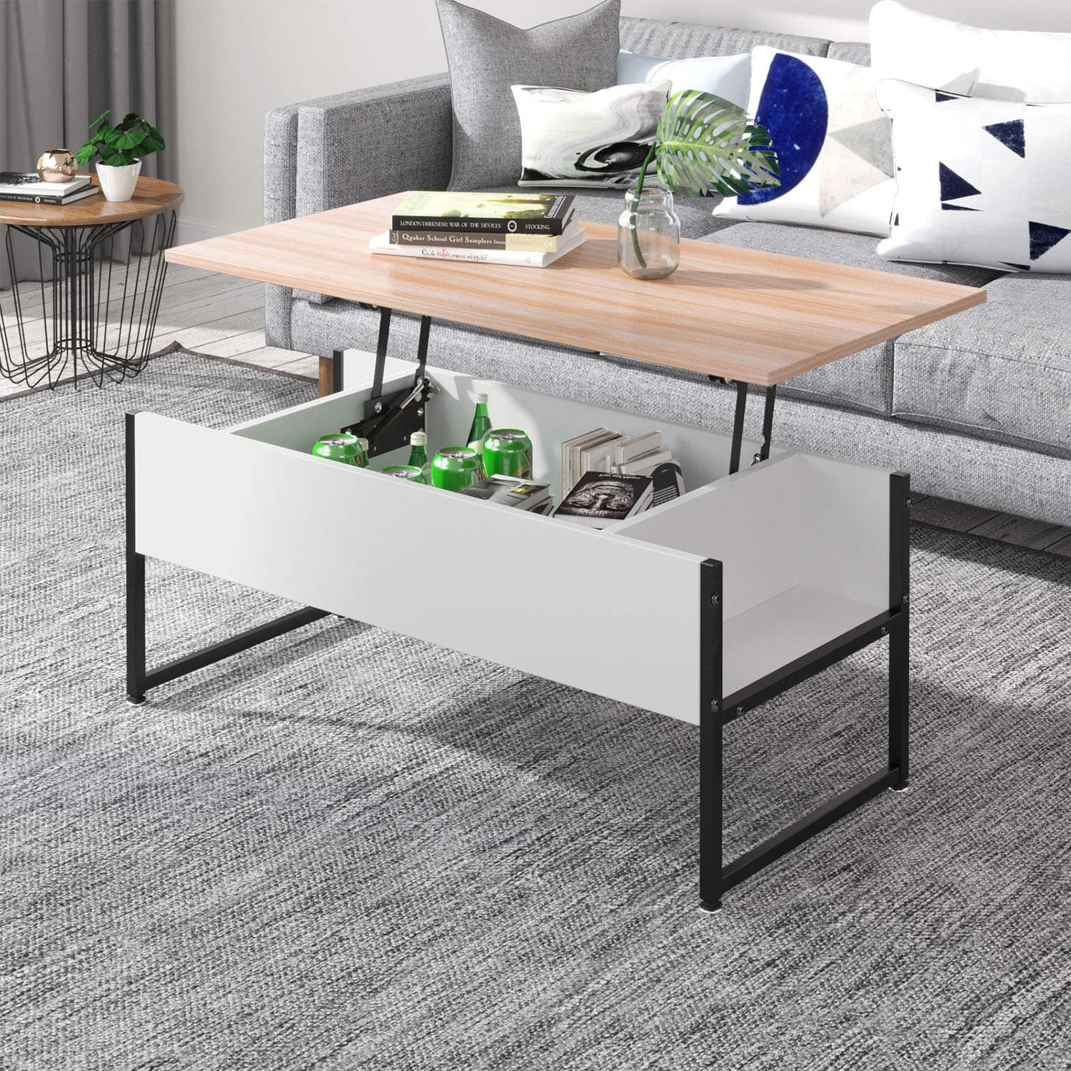 Joolihome Coffee Table, Lift Up Top Tea Table with Hidden Storage for Home and Office, Wood & Metal Living Room Furniture Table for Receiving, Dining, Working (Oak)