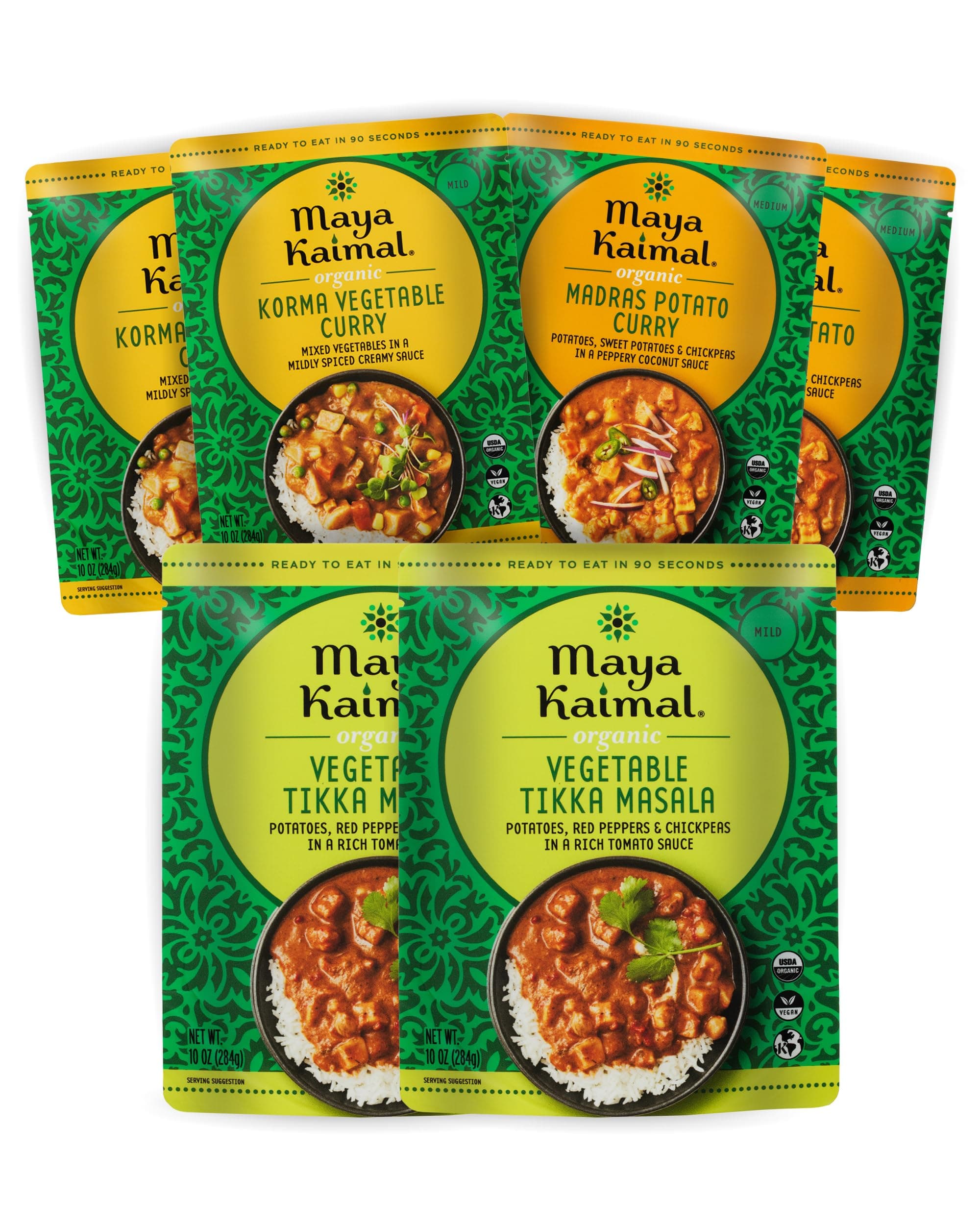 Maya Kaimal Organic Indian Vegetable Curry Variety | Microwaveable, Ready to Eat, Fully Cooked | Vegan | Organic | Kosher