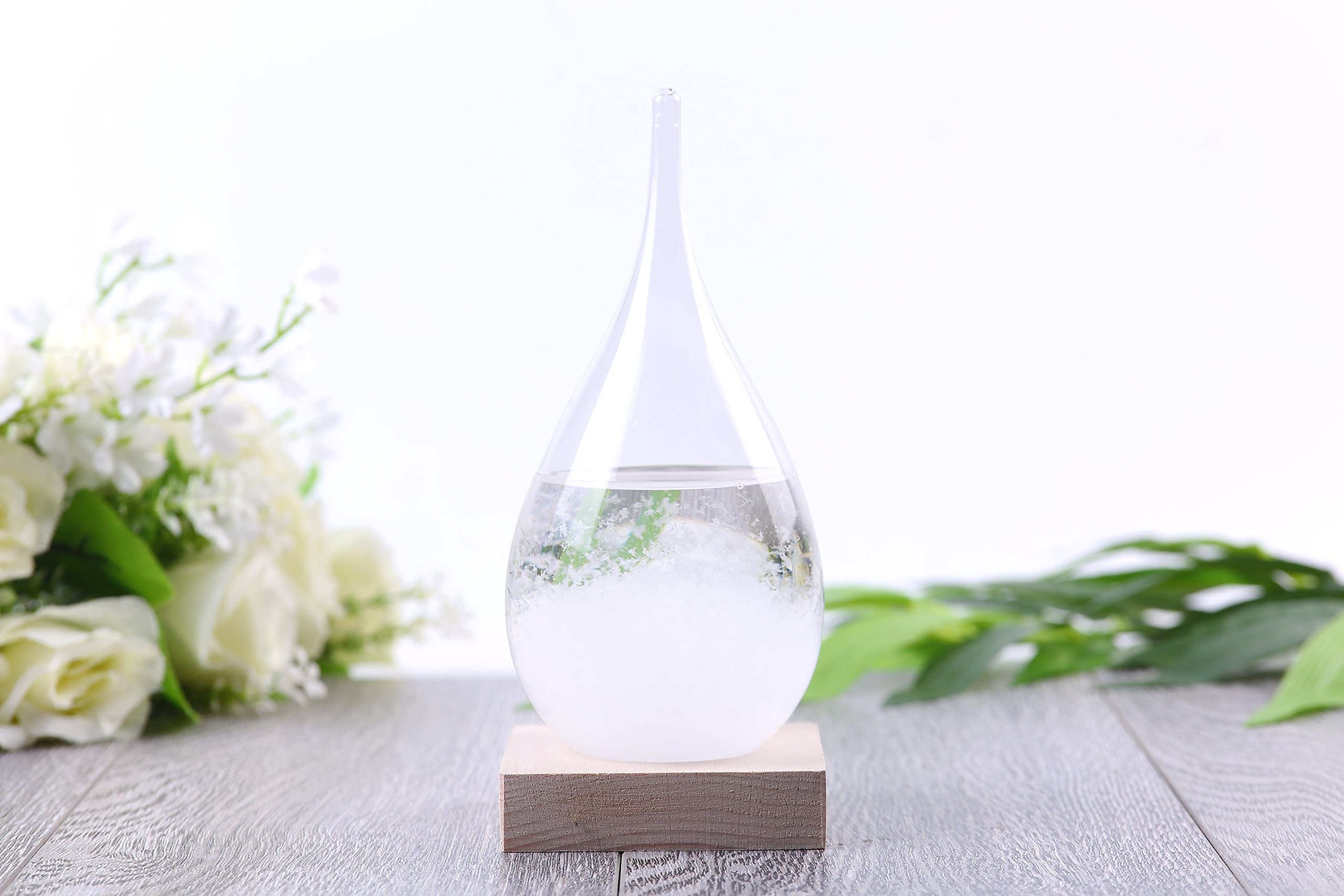 Storm Glass (Medium) | Decoration & Gift | Weather Predicting Barometer | Perfect for Birthday and Valentine's Day Gift | Hand-made & Creative | Natural Wooden Base | Three Sizes