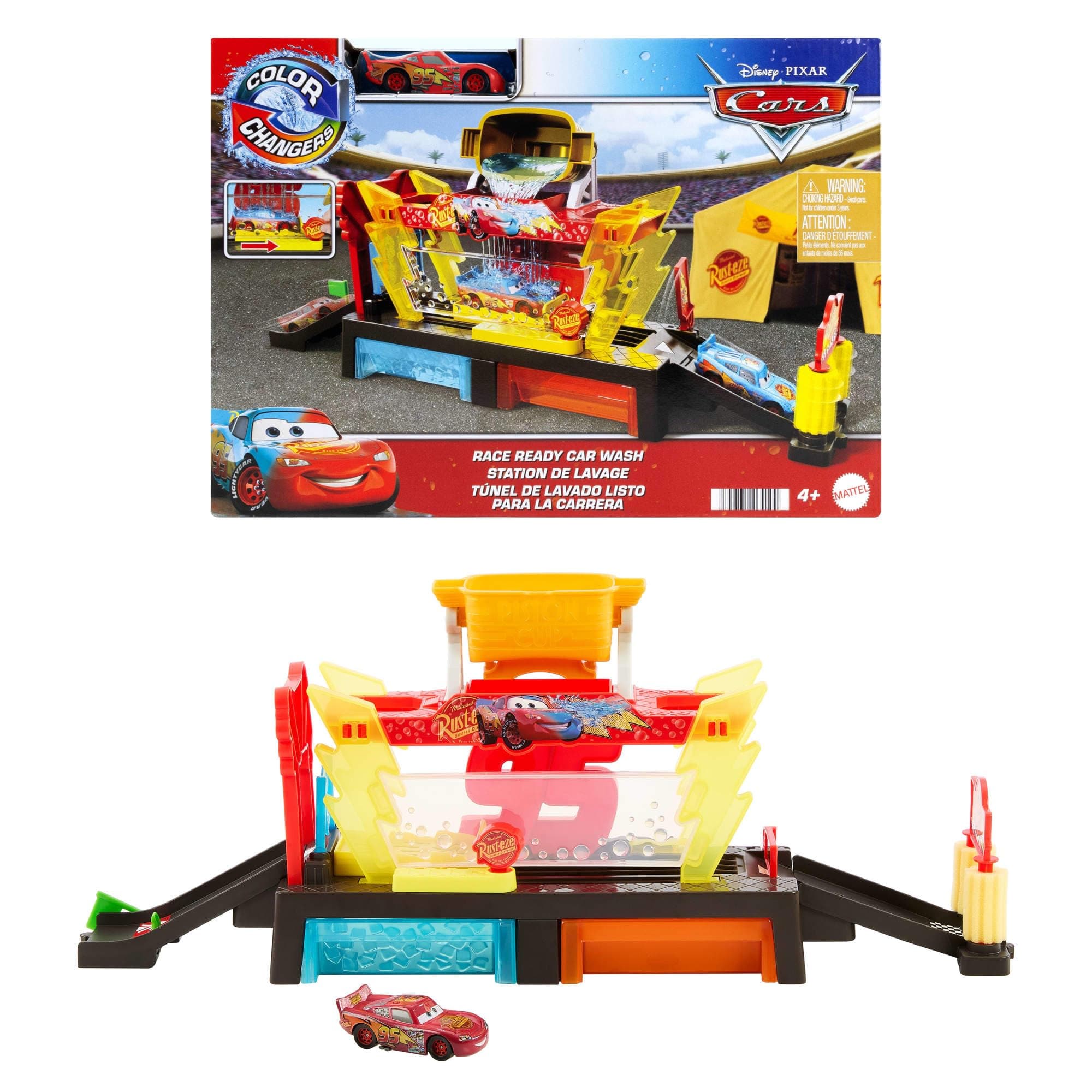 Disney and Pixar Cars Color Changers Car Wash Playset with Color Changing Lightning McQueen Toy Vehicle, 20-Inches Long, Connects to Other Sets, JBM70