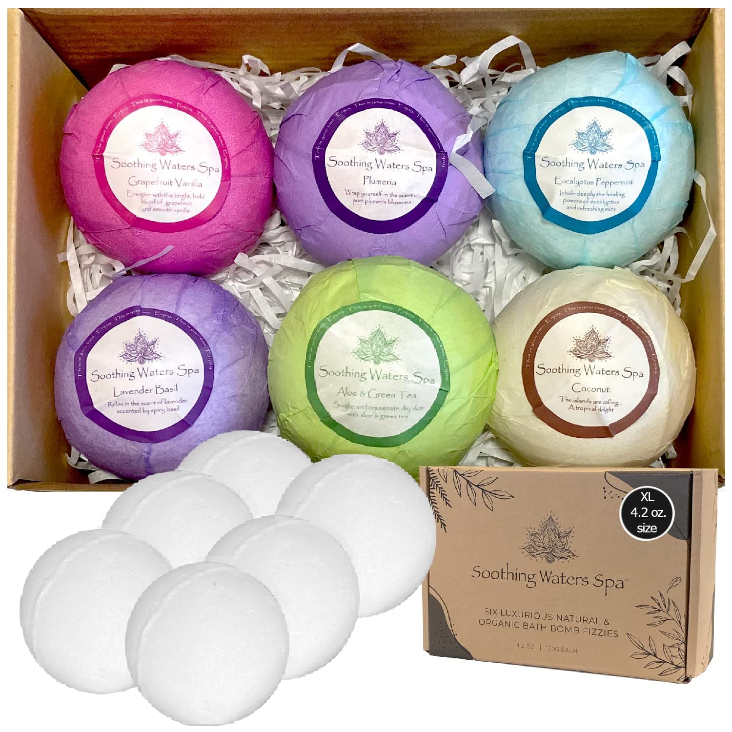 Organic Bath Bombs Gift Set - 6XL Natural Bath Bombs with Shea Butter, Coconut Oil, Essential Oils and 6 Botanic Scents. Ideal Easter Holiday, Mother's Day Relaxation Gifts for Women and Girls.