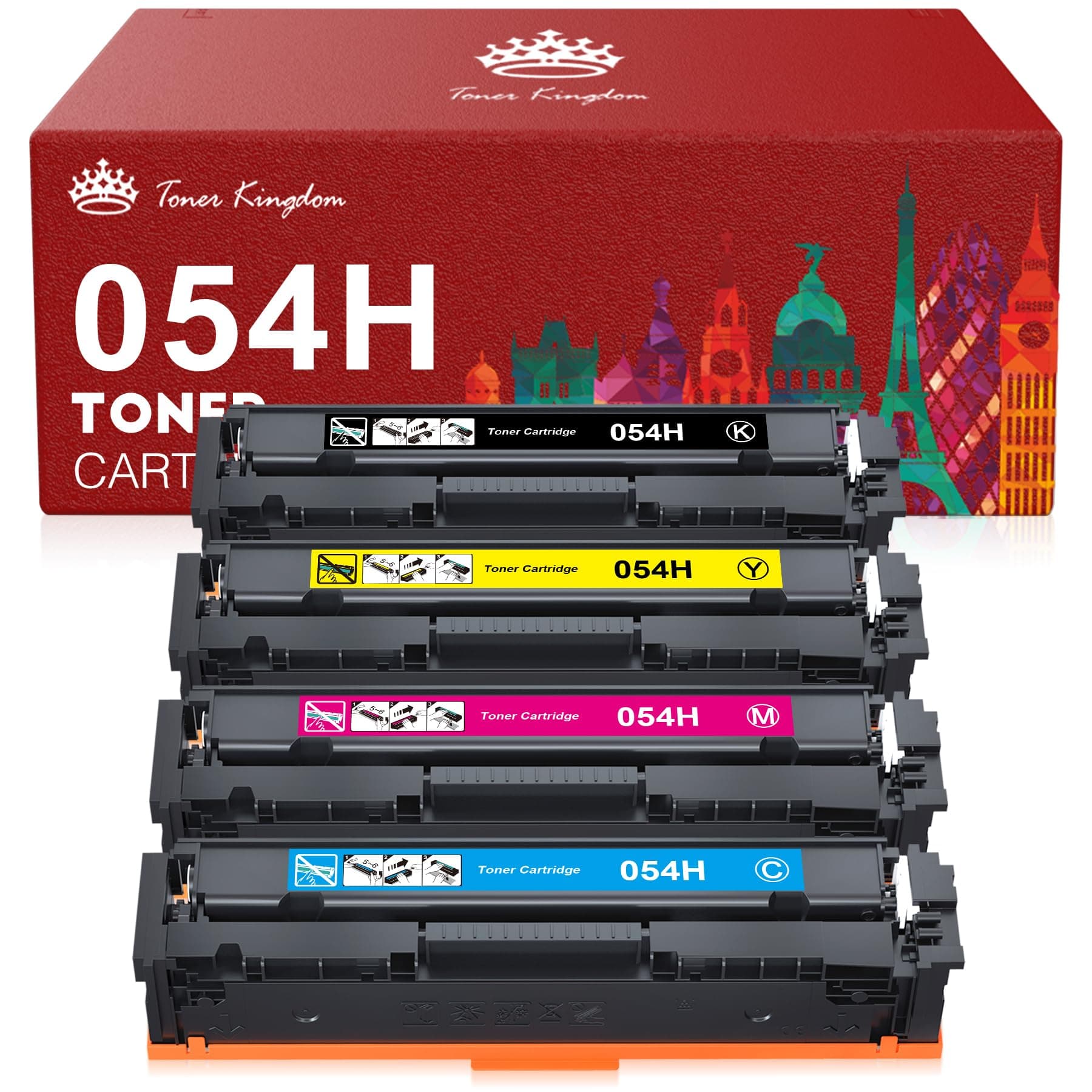 Toner Kingdom Compatible Toner Cartridge Replacement for Canon Cartridge 054 Set 054H for Canon MF641CW Color ImageClass MF644Cdw MF642Cdw LBP622Cdw - (Black, Cyan, Magenta, Yellow)