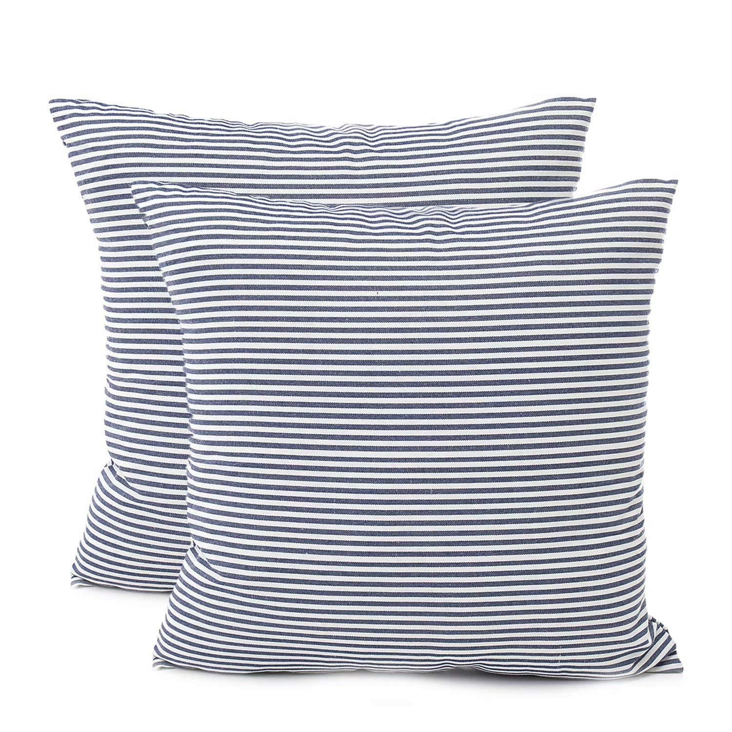 Throw Pillow Covers 18x18 - Decorative Pillows for Couch Set of 2 Rustic Linen Striped Cushion Cover Soft Large Pillowcase for Bedding Home Decor, Sofa, Outdoor Farmhouse Fall Navy Blue