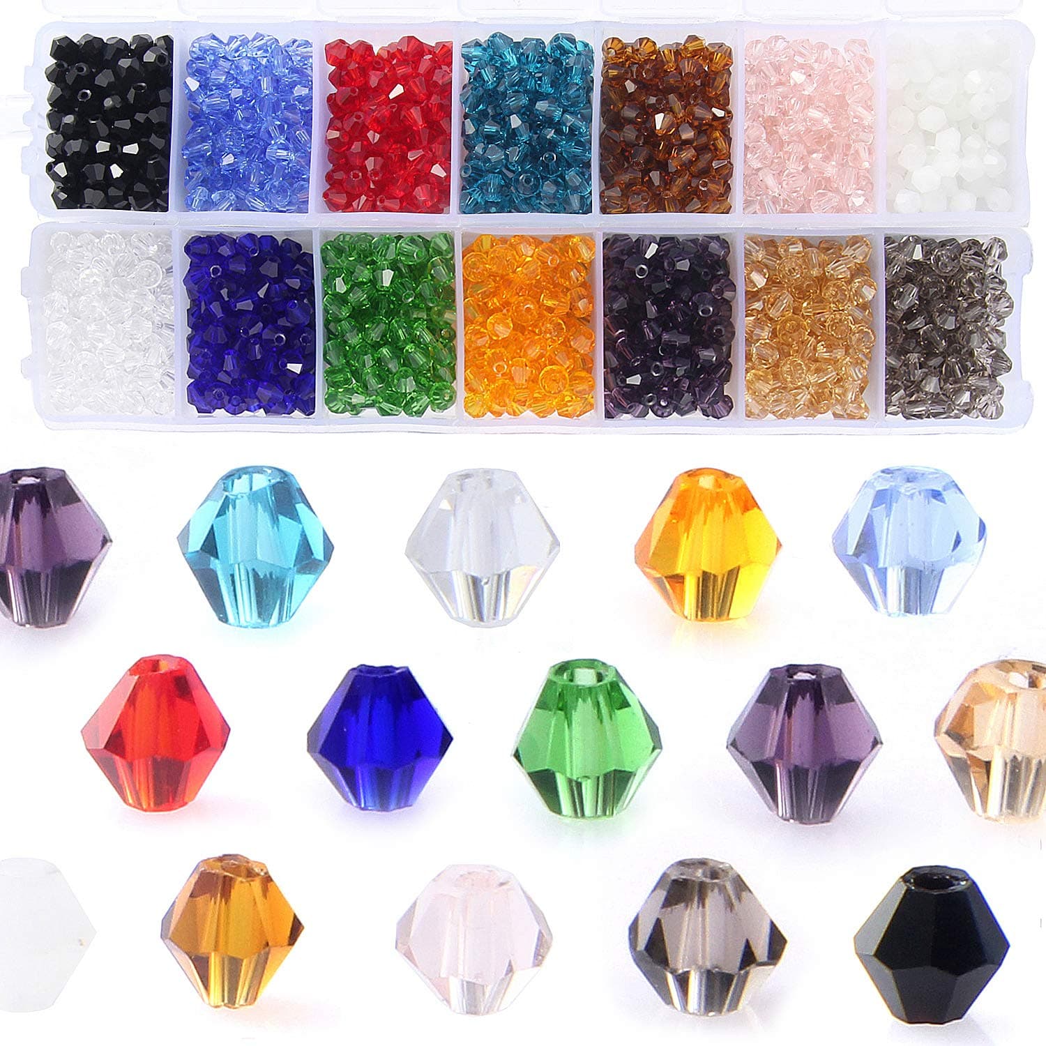 Bicone Crystal Beads Bulk Beaded Wholesale 4MM Beads Mix Lot of 1400pcs Faceted Crystal Glass Beads for Jewelry Making