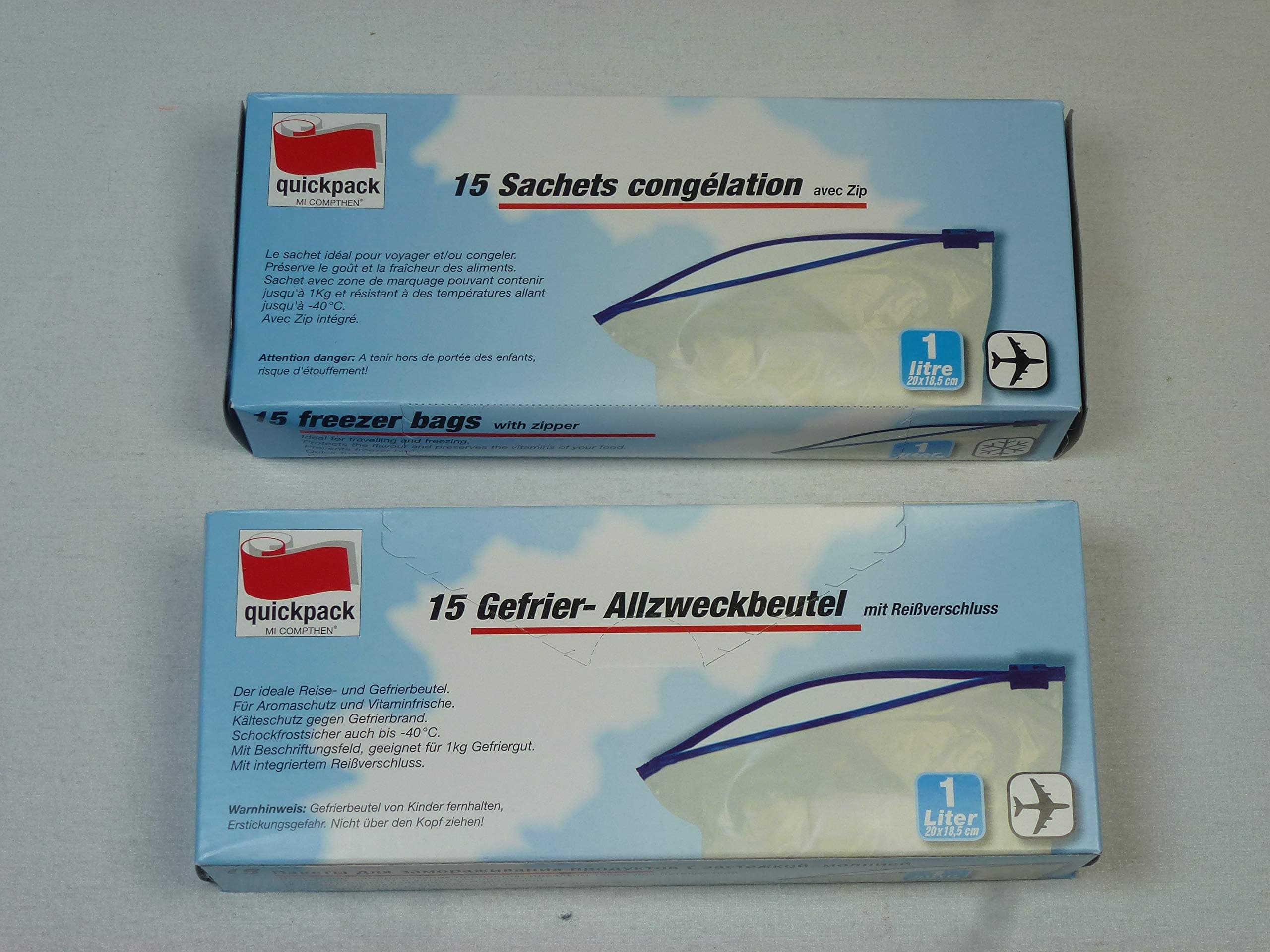 Quickpack 1.0 liters Resealable Freezer Bags (30 Pieces, Rectangular, Zipper)