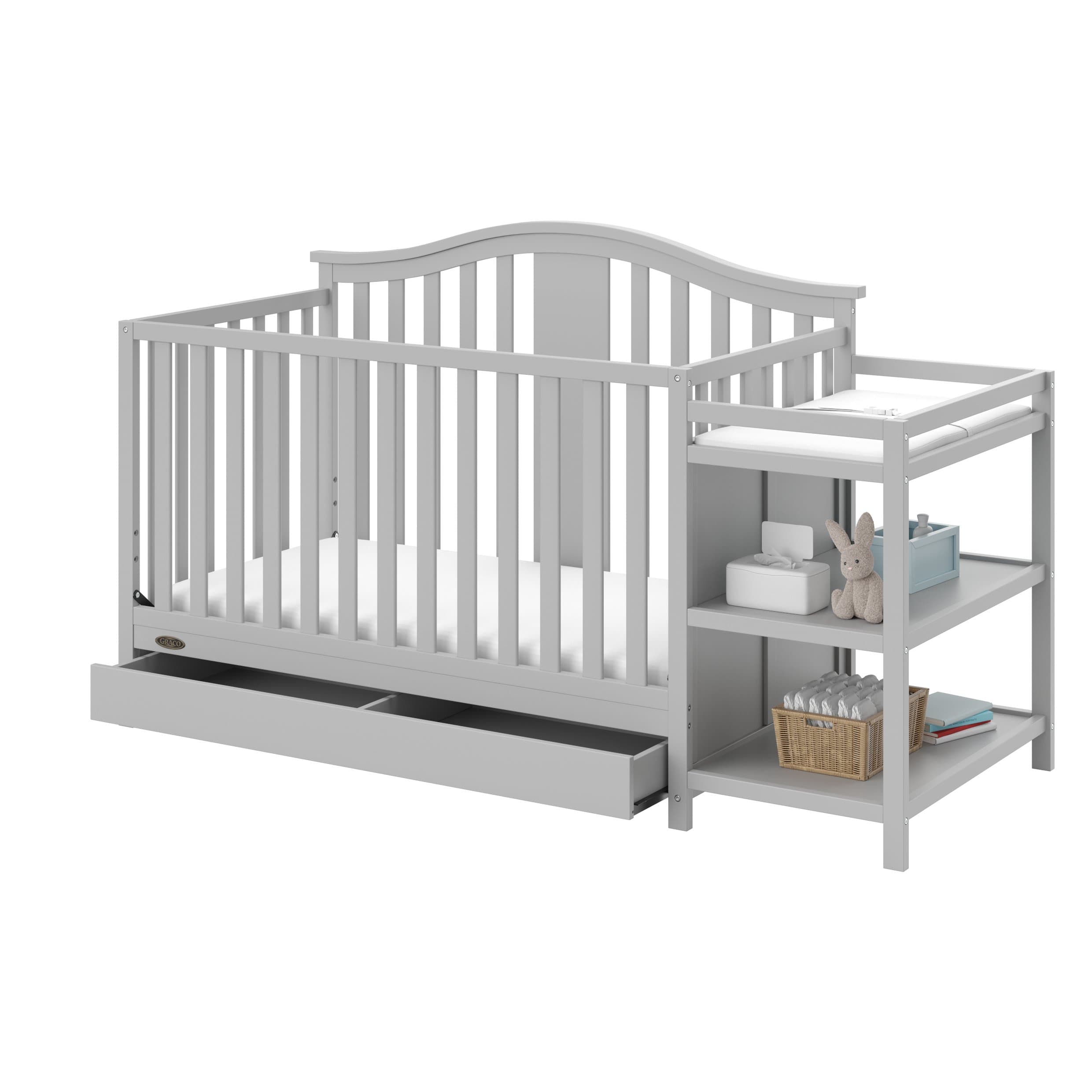 Solano 4-in-1 Convertible Crib and Changer with Drawer – Crib and Changing -Table Combo with Drawer, Includes Changing Pad, Converts to Toddler Bed, Daybed and Full-Size Bed (Pebble Gray)