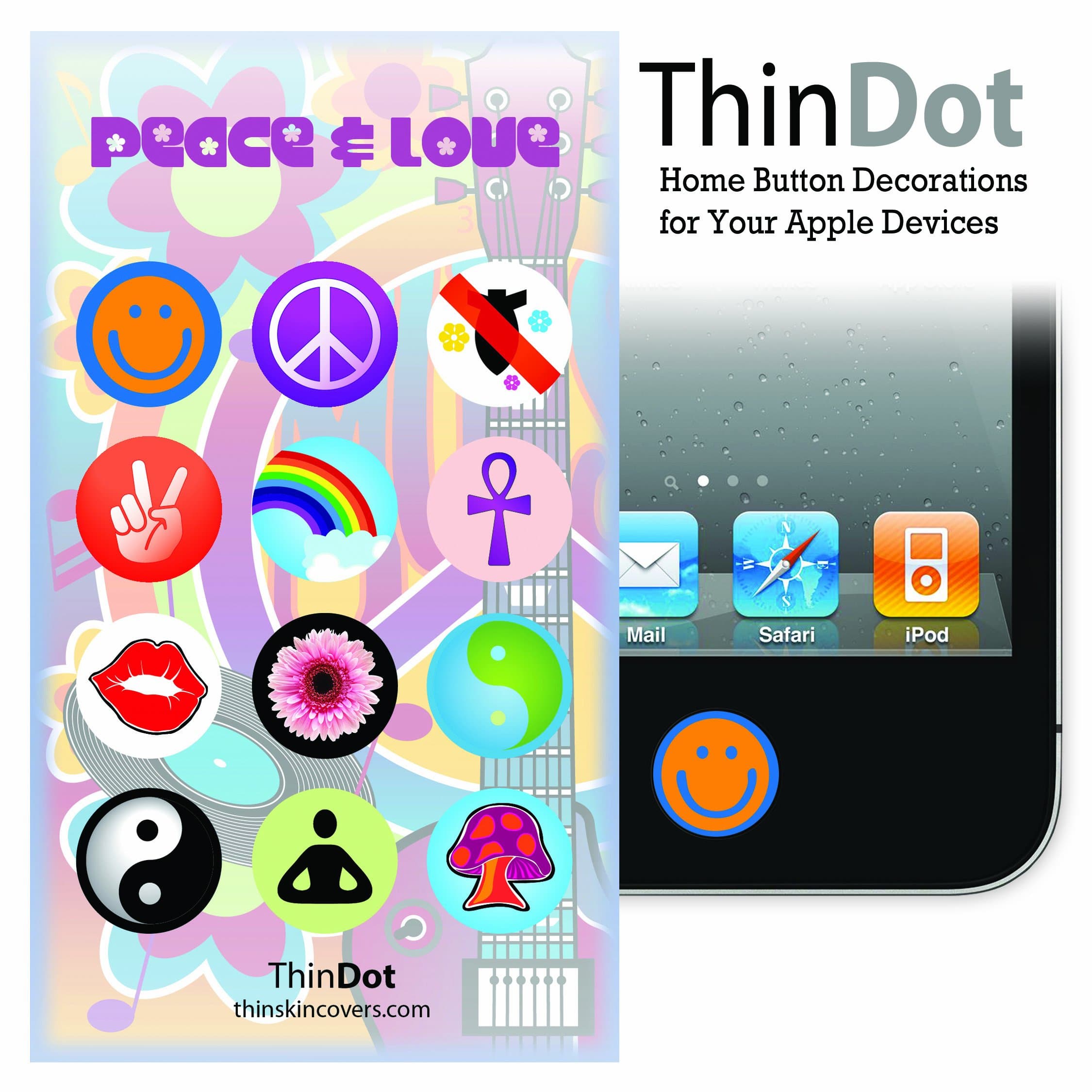 ThinDot Home Button Stickers for iPod/iPhone/iPad - Peace and Love 3
