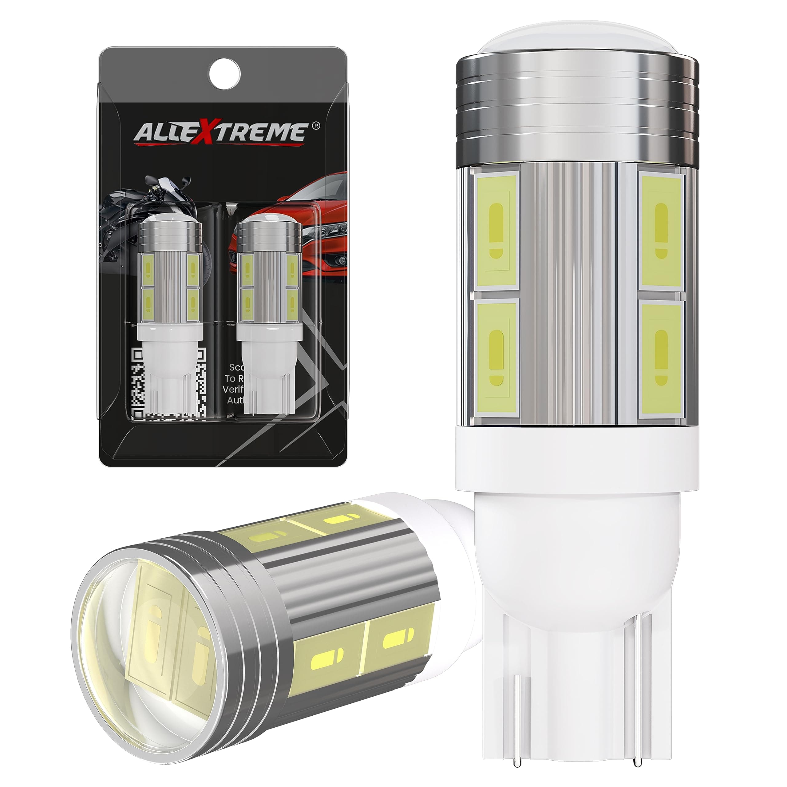 AllExtreme EXT10PS Universal T10 LED Parking Light 10 SMD Super Bright Interior Pilot License Plate Dome Indicator Lamp Bulb for Car Bike and Motorcycle (3W, White, 2 PCS)