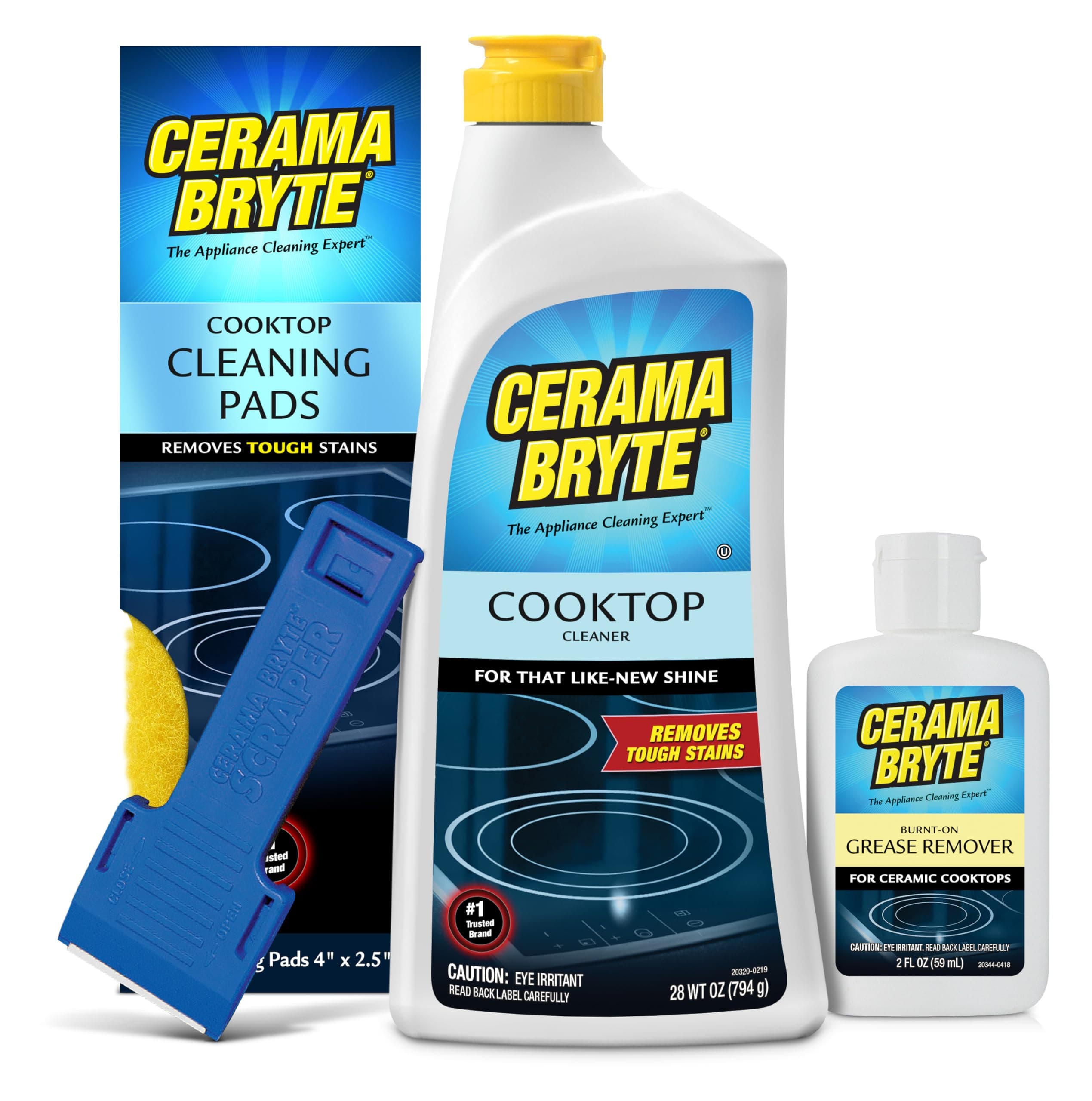 Best Value Kit: Ceramic Cooktop Cleaner 28oz, Scraper, 11 Pads, Burnt-on Grease Remover 2oz