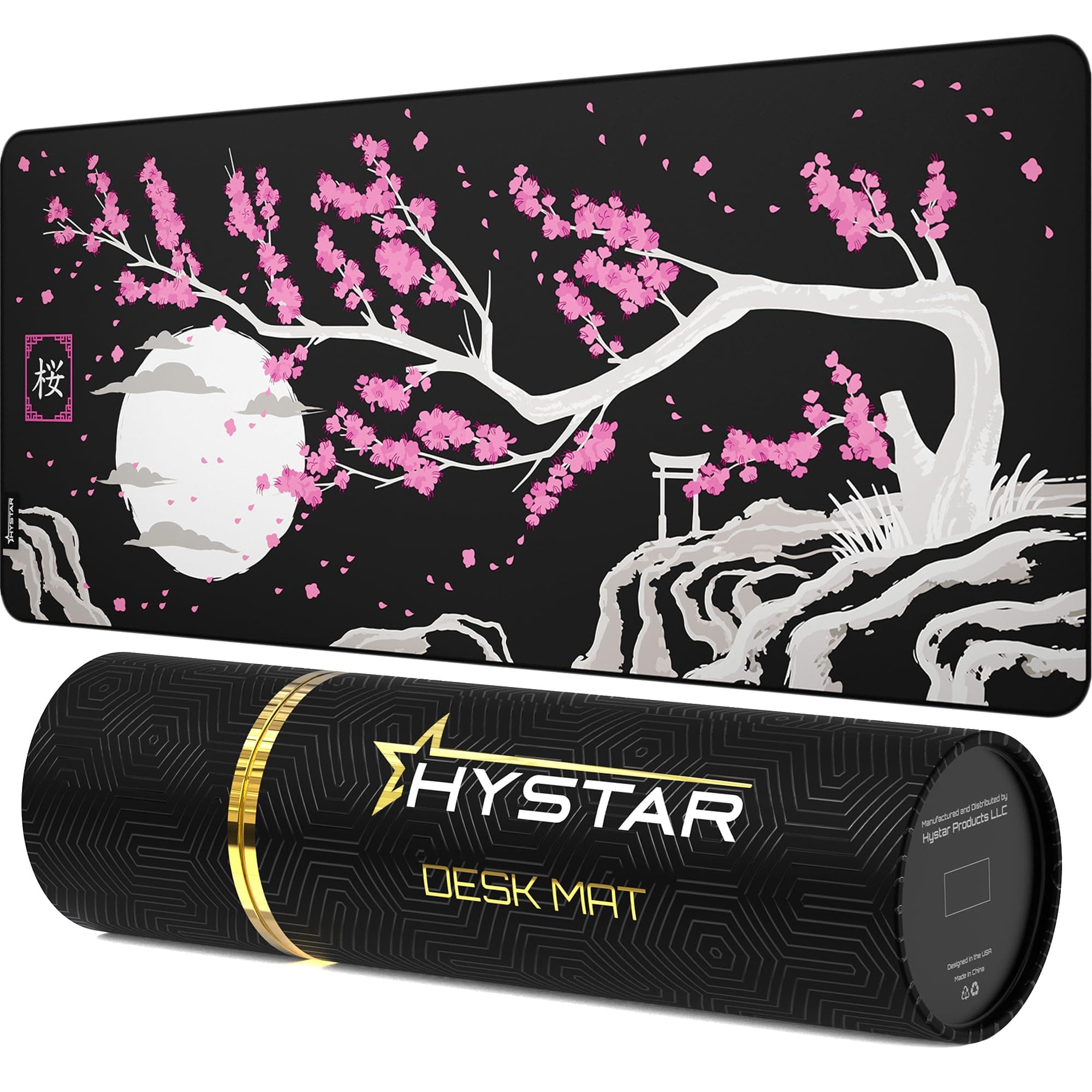 Hystar® Extended Gaming Mouse Pad | XXL 36" x 16" | 5mm Thick, Waterproof Surface, Smooth Polyester Fabric, and Natural Rubber Base | Sakura Dark