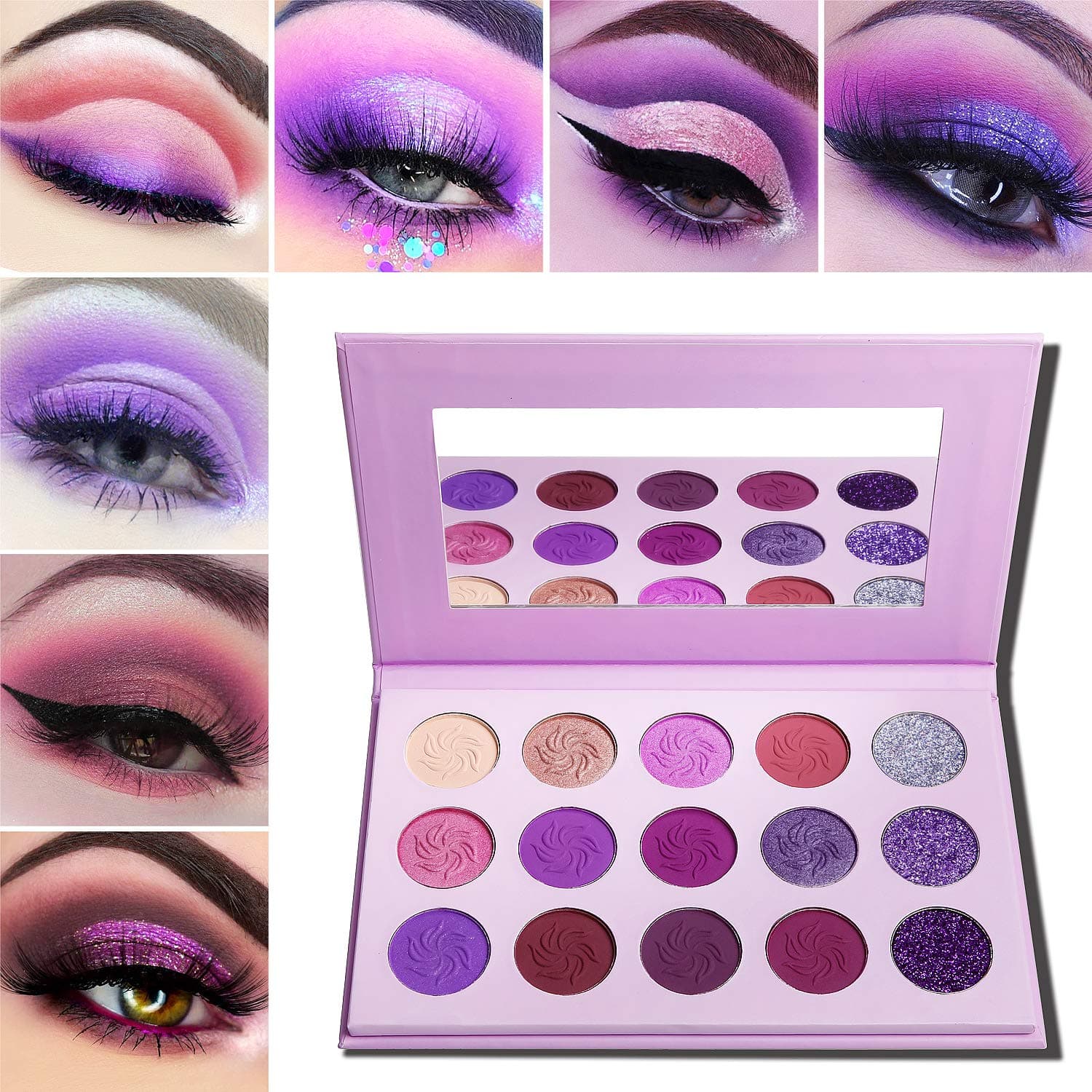 Purple Eyeshadow Palette Makeup Matte Glitter, Highly Pigmented Pink Eye Makeup Pallet, Dream Purple Pink Dark Red Violet Cute Bright Shimmer Travel Eyeshadow Pallet for Girl Women