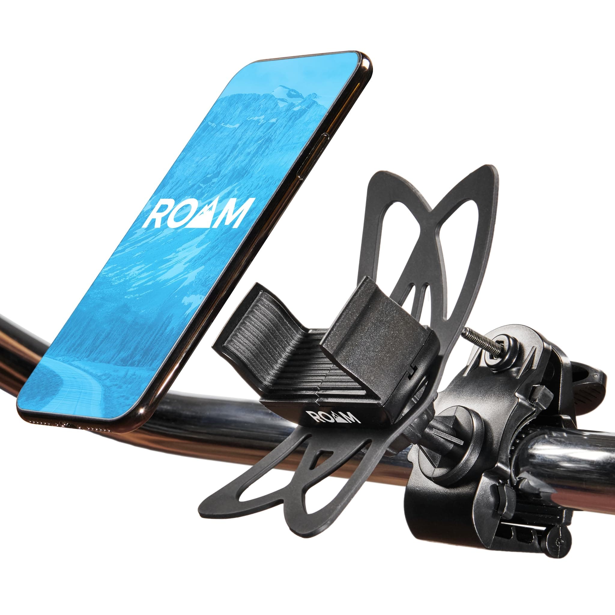 Roam Universal Black Net Bike Phone Mount Holder, 360° Rotation Hands Free Cell Navigation System for Motorcycle eBike Dirt Road Cruiser Scooter Jogging Stroller, Adjustable Up to 3.6" W x 7" L