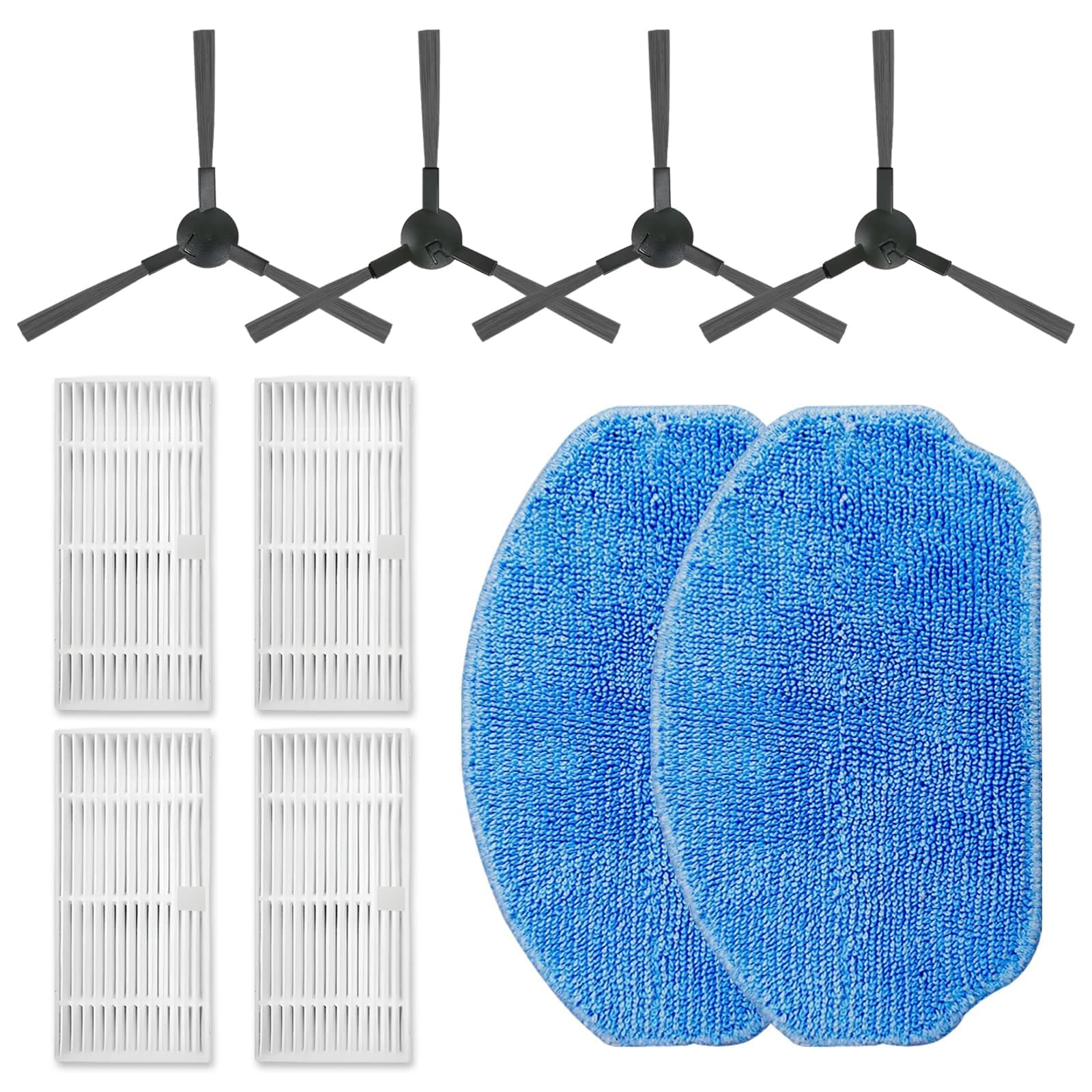 Replacement Parts for MAMNV BR150 BR151 BR152 BR153 BR154 also Fit ZCWA, GTTVO, ONSON, SHELIKI Robotic Cleaners: 4 Side Brushes, 4 HEPA Filters, 2 Mop Pads