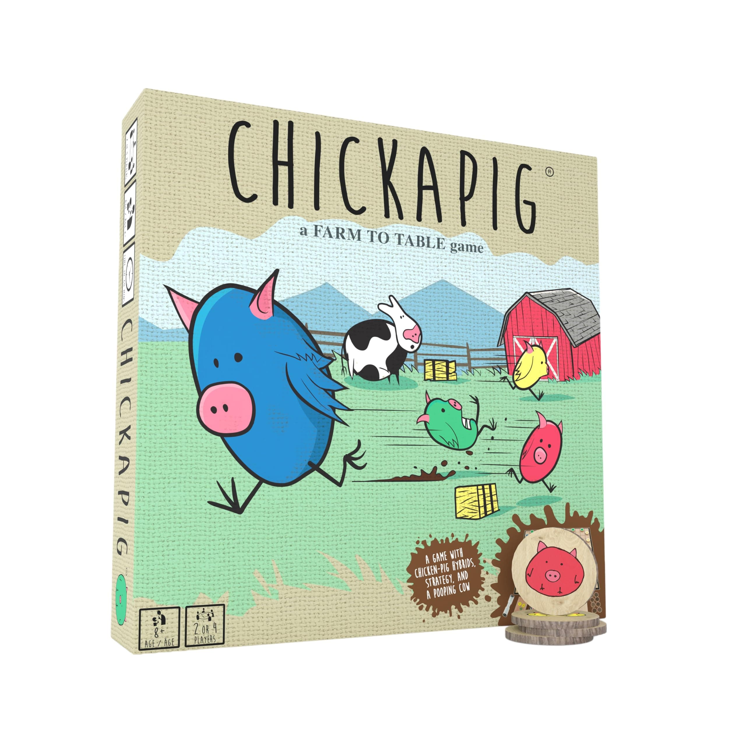 Buffalo Games Chickapig Board Game - A Strategic Board Game Where Chicken-Pig Hybrids Attempt to Reach Their Goal While Dodging Opponents, Hay Bales, and an Ever-Menacing Pooping Cow.