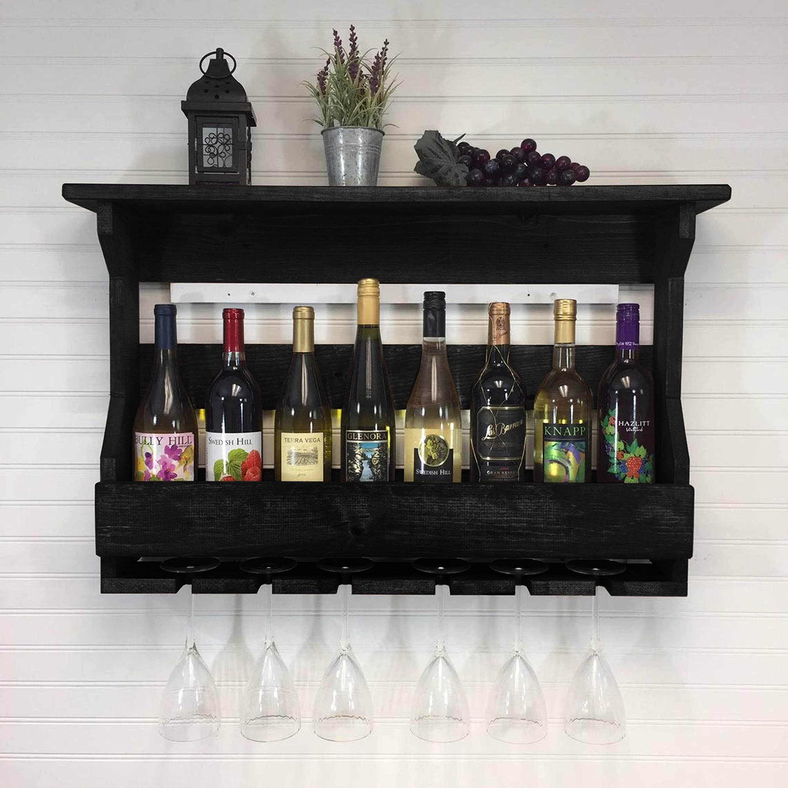 Jorden Wooden Wall Hanging Design Bar | Bar Cabinets for Home | Mini Bar for Home | Solid Wood Make Wine Storage Cabinet with Glass Hanging Space-Walnut Finish