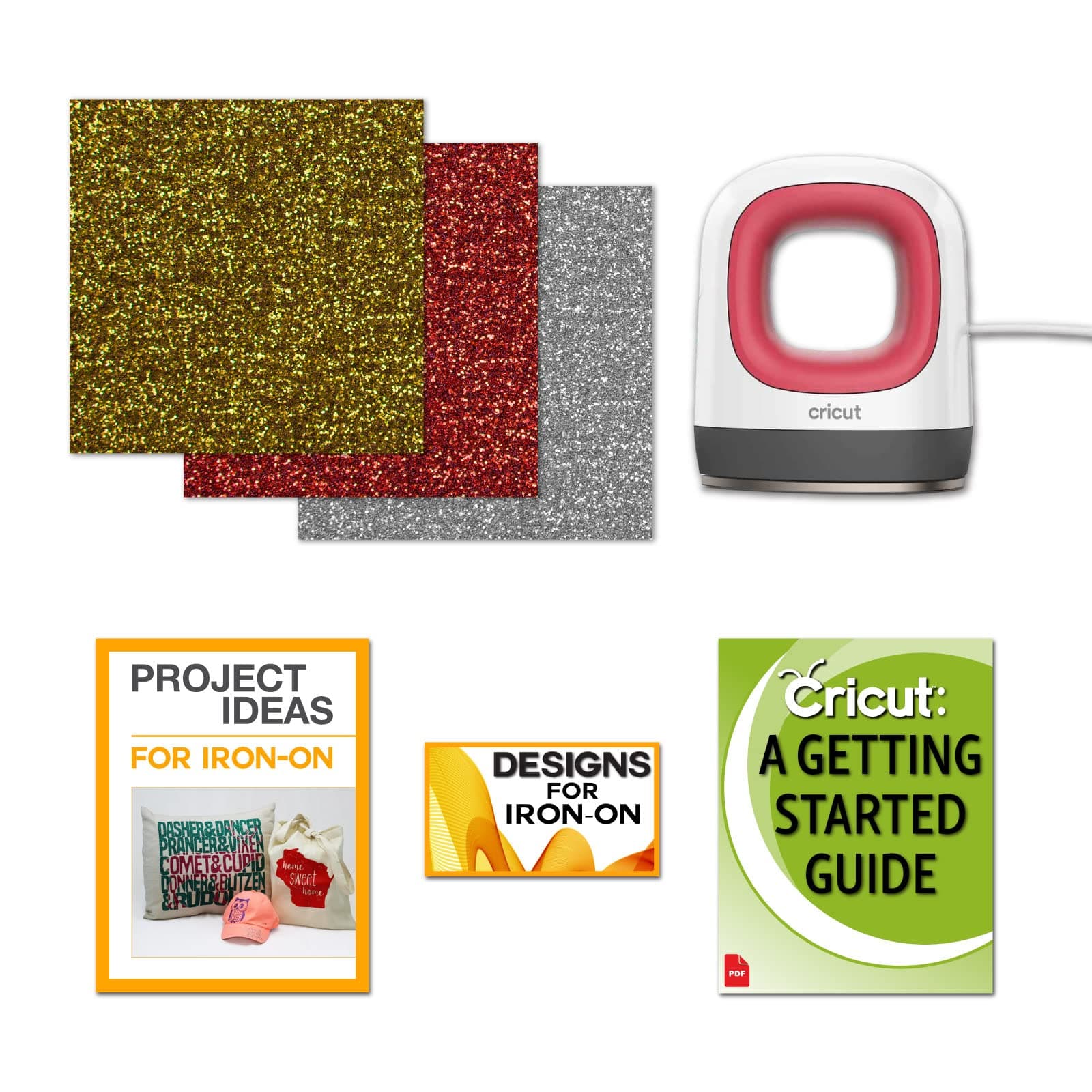 Cricut Easy Press Mini Bundle: Small Heat Press Machine, Glitter HTV Iron-On Sampler Roll, Raspberry