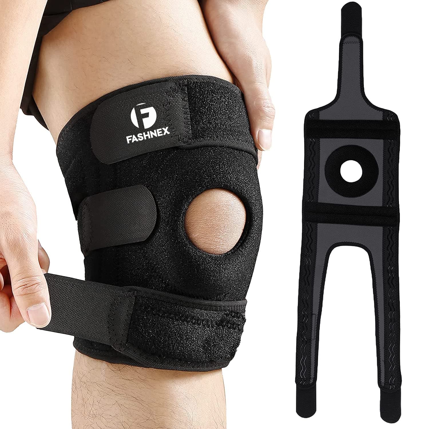 FASHNEX Premium Knee Support Open Patella, Breathable Knee Cap Brace for Arthritis, Pain Relief, Sports for Men & Women (Single Piece / 1 Piece (Not a Pair), (Black), Free Size)