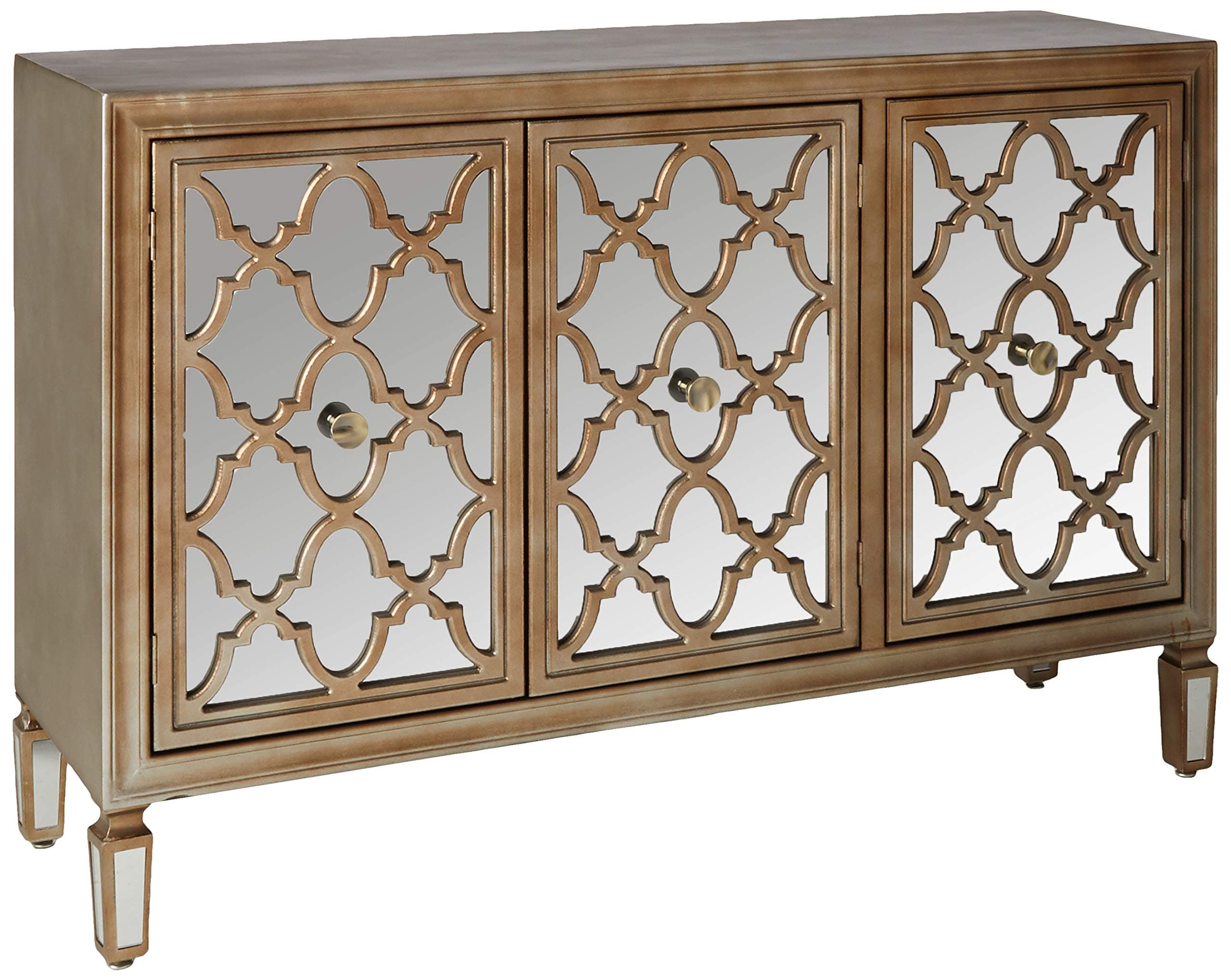 Transitional 3 Mirrored Door Fronts-Champagne Silver Credenza