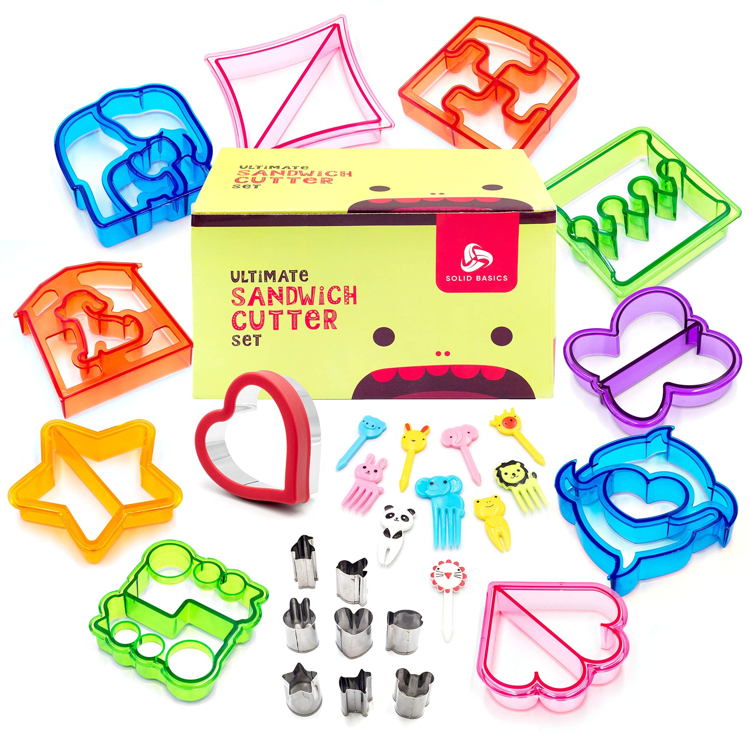 Colorful 29-Piece Ultimate Sandwich Cutter Set for Kids | Easy to Use Bento Lunch Box Accessories | Transform Vegetables, Cookie and Fruits Into Fun Bites | For Toddlers Boys & Girls