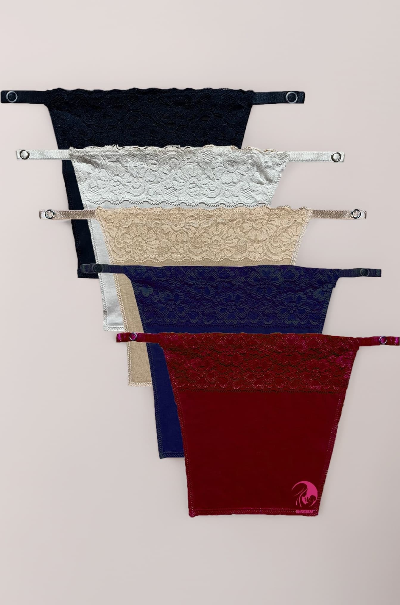 Women's Cotton Clip on Mock Lace Camisole Deep Neck Cover Up Inners (Free Size)- Pack of 5pc