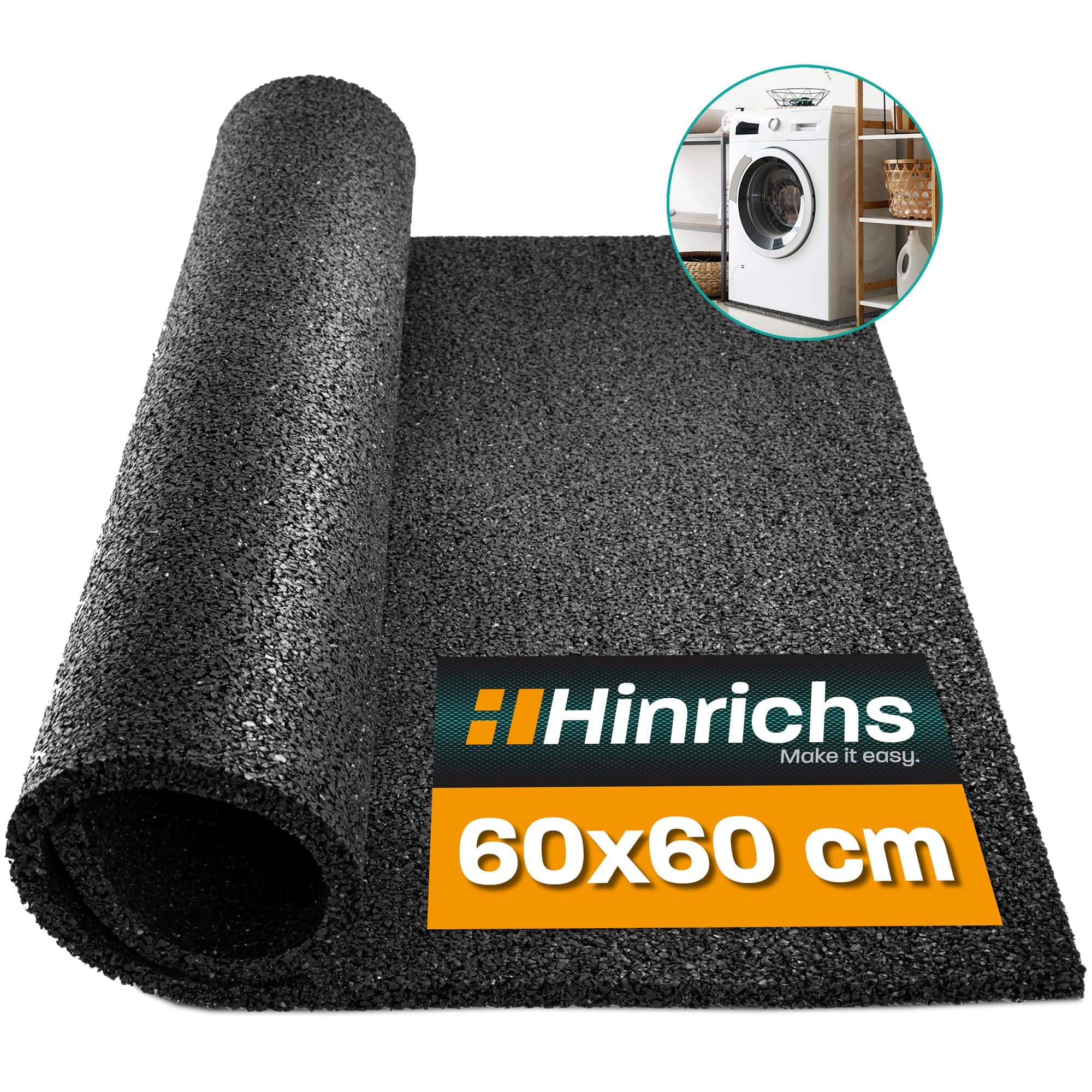 Hinrichs Anti-Vibration Mat for Washing Machines - Rubber Mat - Cut to Size Insulation Mat as Washing Machine Mat - 60 x 60 cm Rubber Mat