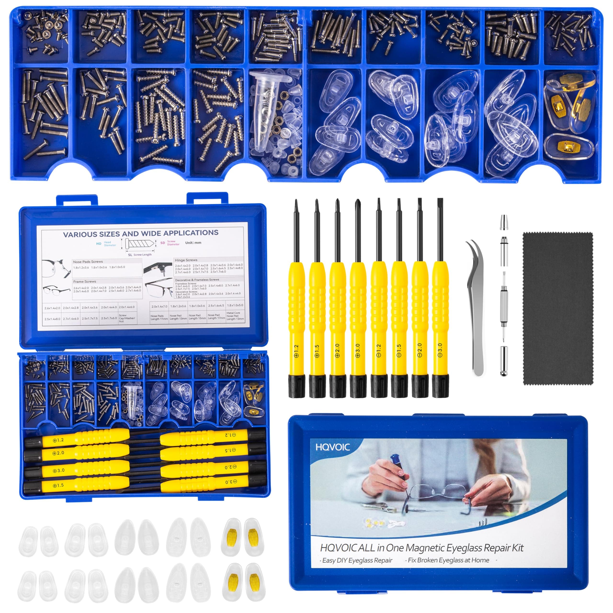 Upgraded All-in-One Magnetic Eyeglass Repair Tool Kit with Screws, Glasses Fixing Kit with Precision Screwdriver Set, Eyeglass Nose Pads and Tweezer for Travel, Gift, Christmas