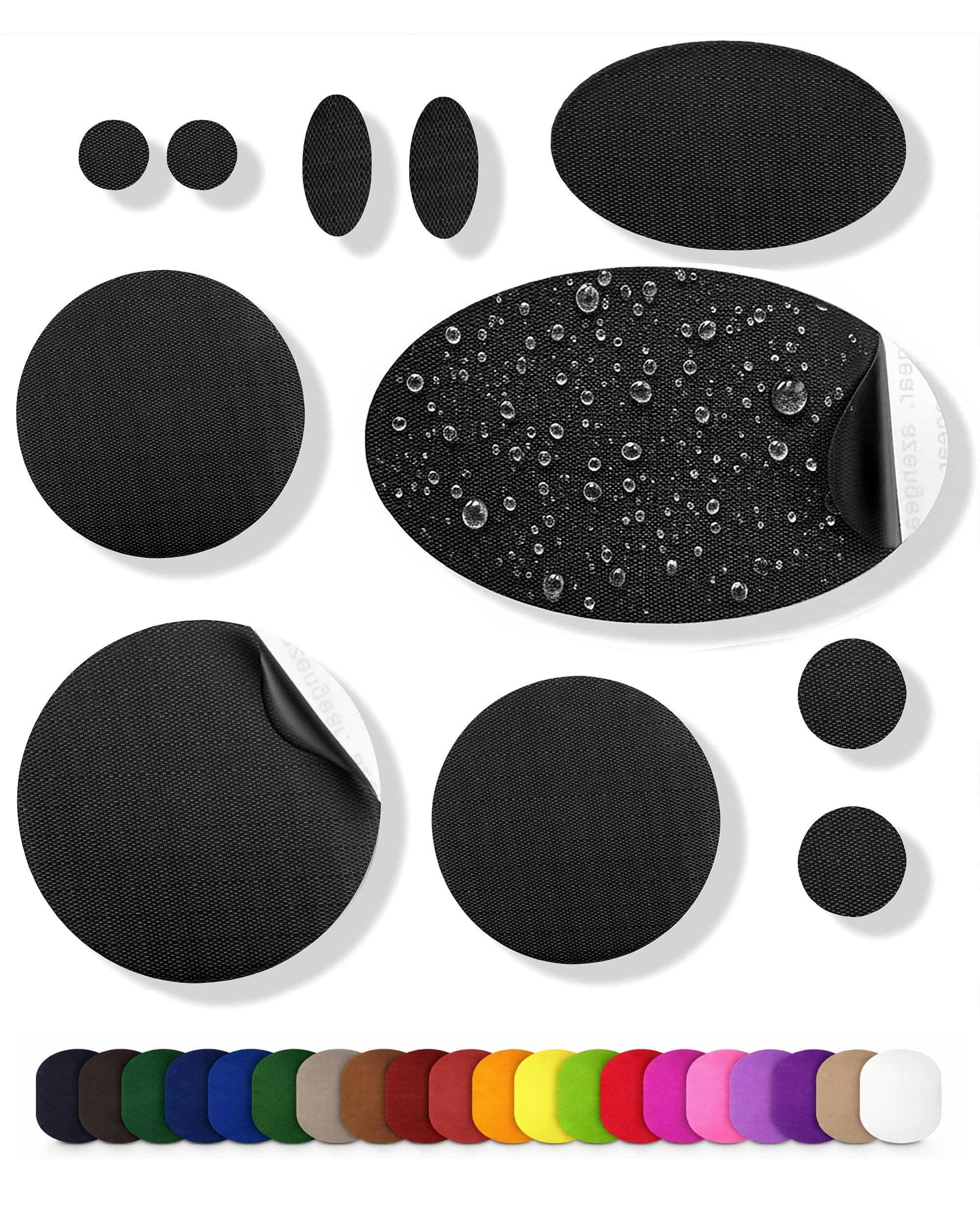 aZengear Repair Patches for Jackets, Air Mattress, Inflatables, Tents, PVC - Waterproof Kit, Self-Adhesive, Tear-Cold-Heat-Resistant Nylon Polyester Fabric to Fix Down Puffer Coats (11 Pcs, Black)