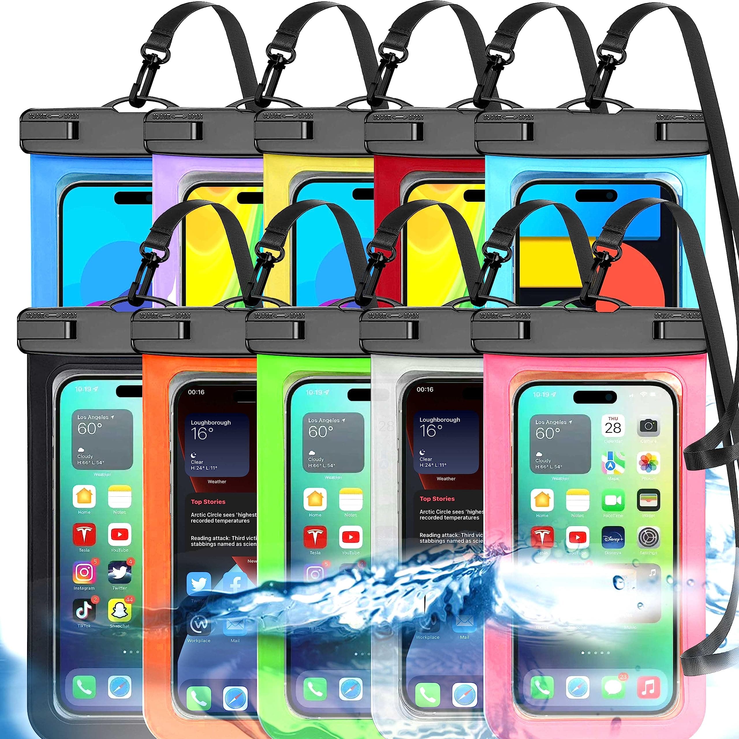 Up to 8.3" 10 Pack Multicolor Universal Waterproof Phone Pouch, Large Phone Waterproof Case Dry Bag, Protection Level: IP68, Outdoor Sports for Apple iPhone,Samsung,and More, Multicolor 10 Pack