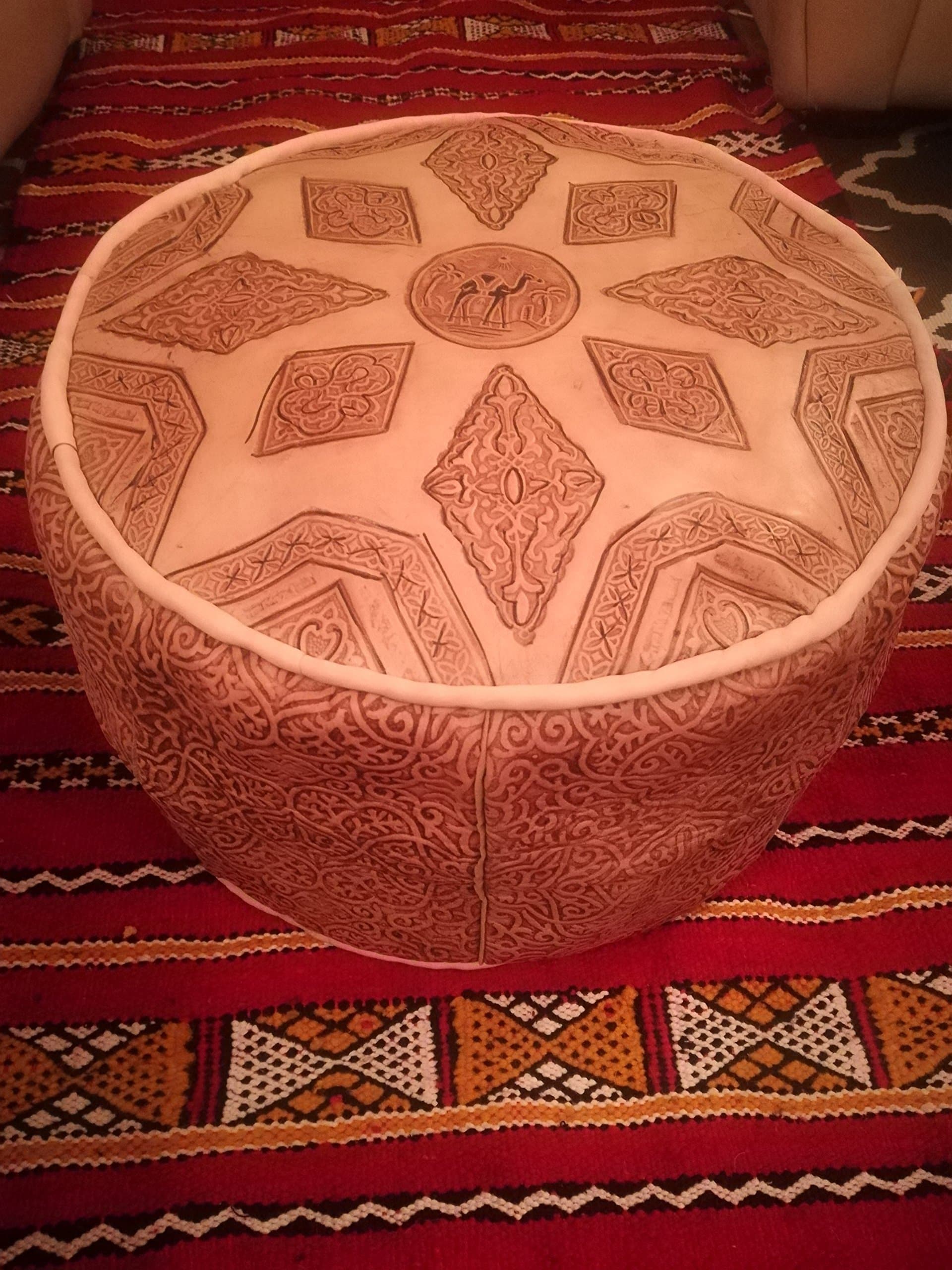 Pouf Puff Puf Morocco Moroccan real leather pouffe Ethnic Leather Footstool Ottoman Handmade B6