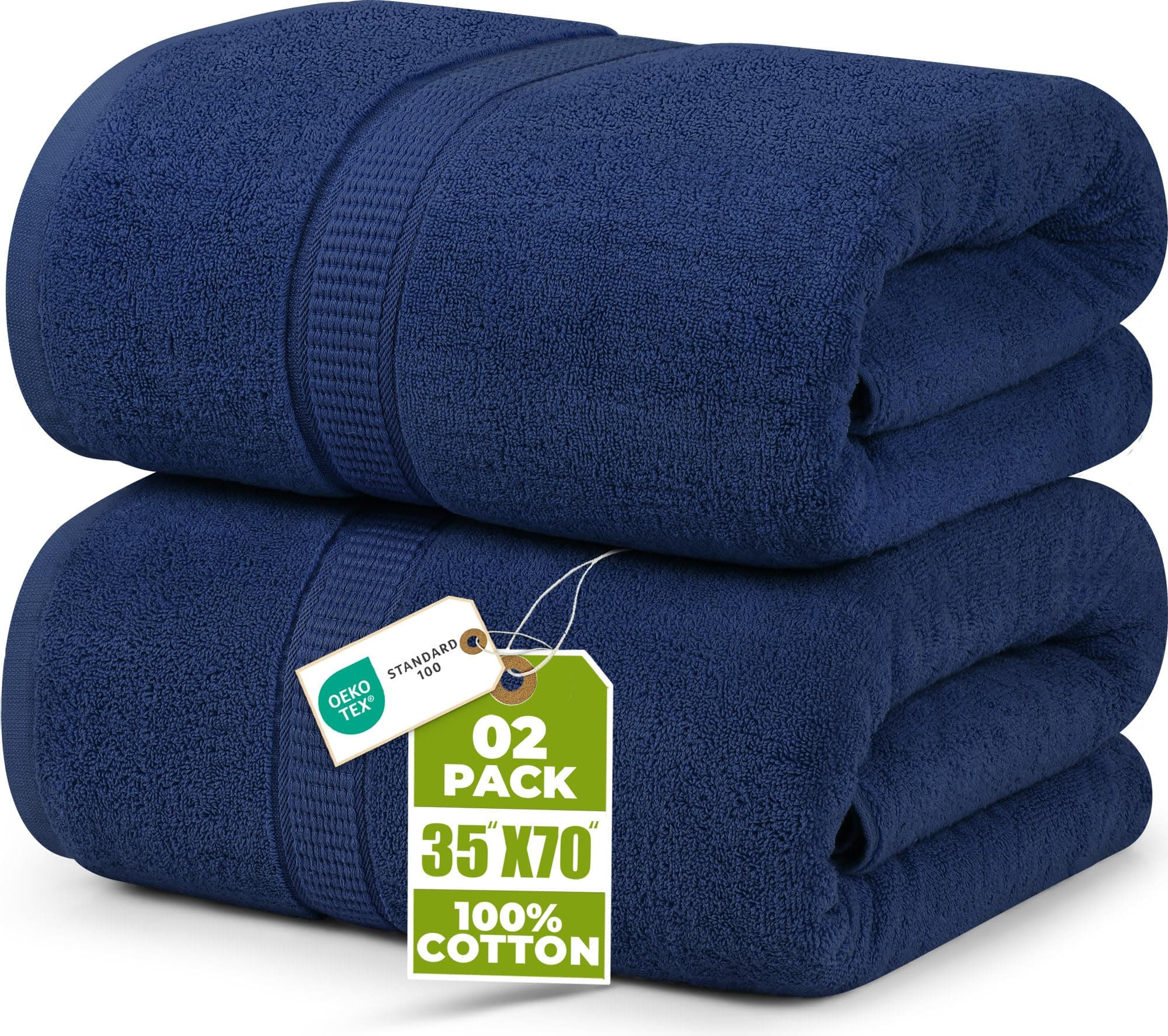 Utopia Towels - Luxury Jumbo Bath Sheet (35 x 70 Inches, Navy Blue) - 600 GSM 100% Ringspun Cotton Super Absorbent Oversized Bath Towels - Super Soft Hotel Quality Towels (Pack of 2) 35" x 70" Blue