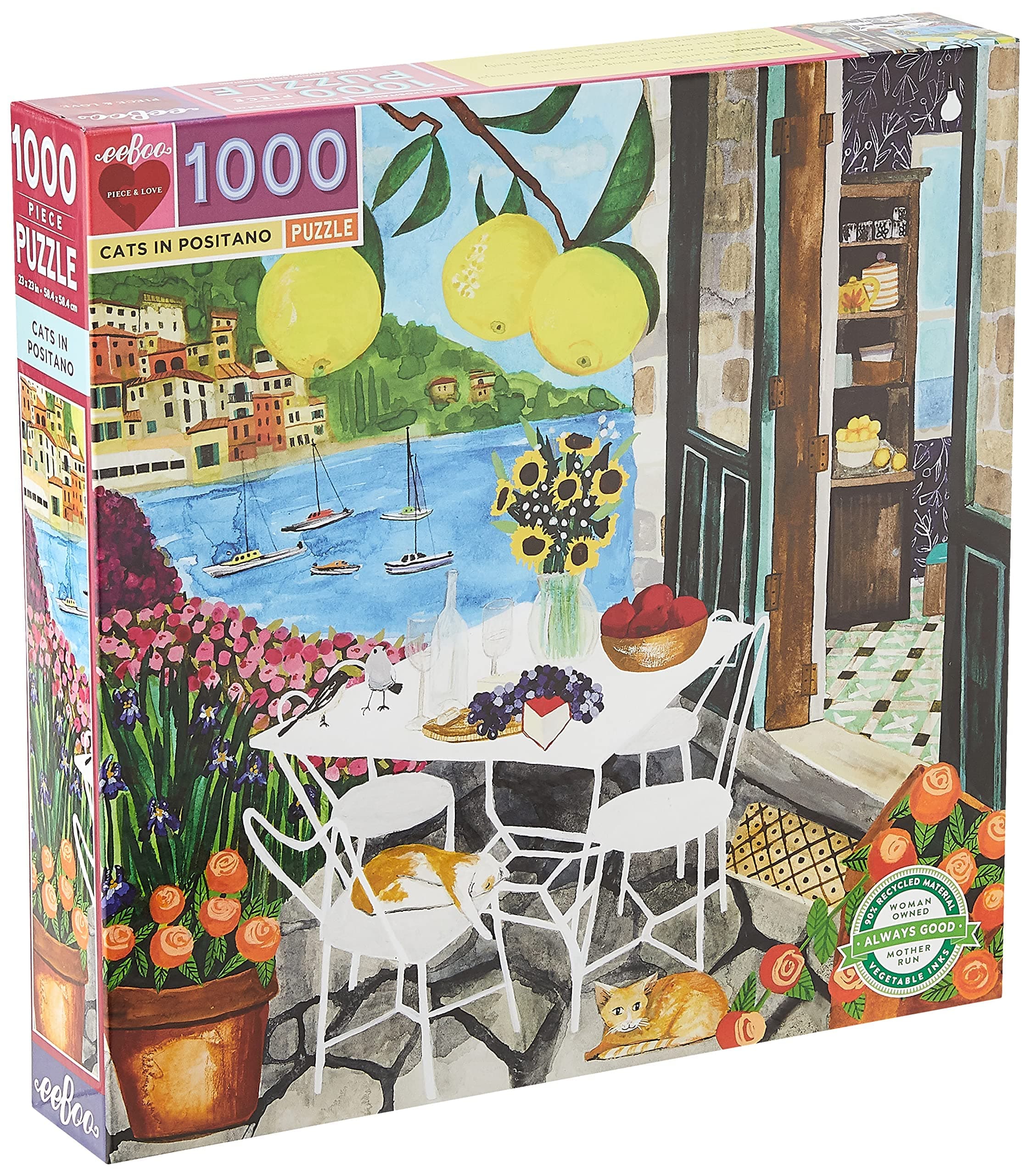 eeBoo Piece and Love Cats in Positano 1000 piece square adult Jigsaw Puzzle