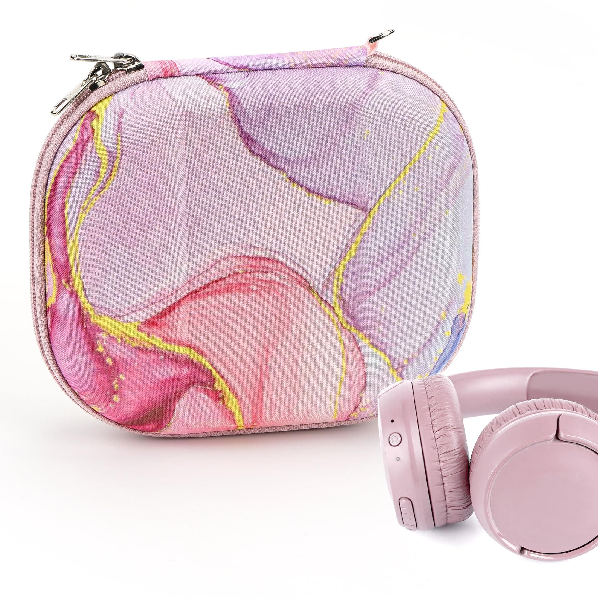 Geekria NOVA On-Ear Headphones Case Compatible with JBL Tune 510BT/500BT/670NC, Live 400BT and More, Replacement Hard Shell Travel Carrying Bag with Cable Storage (Pink Marble)