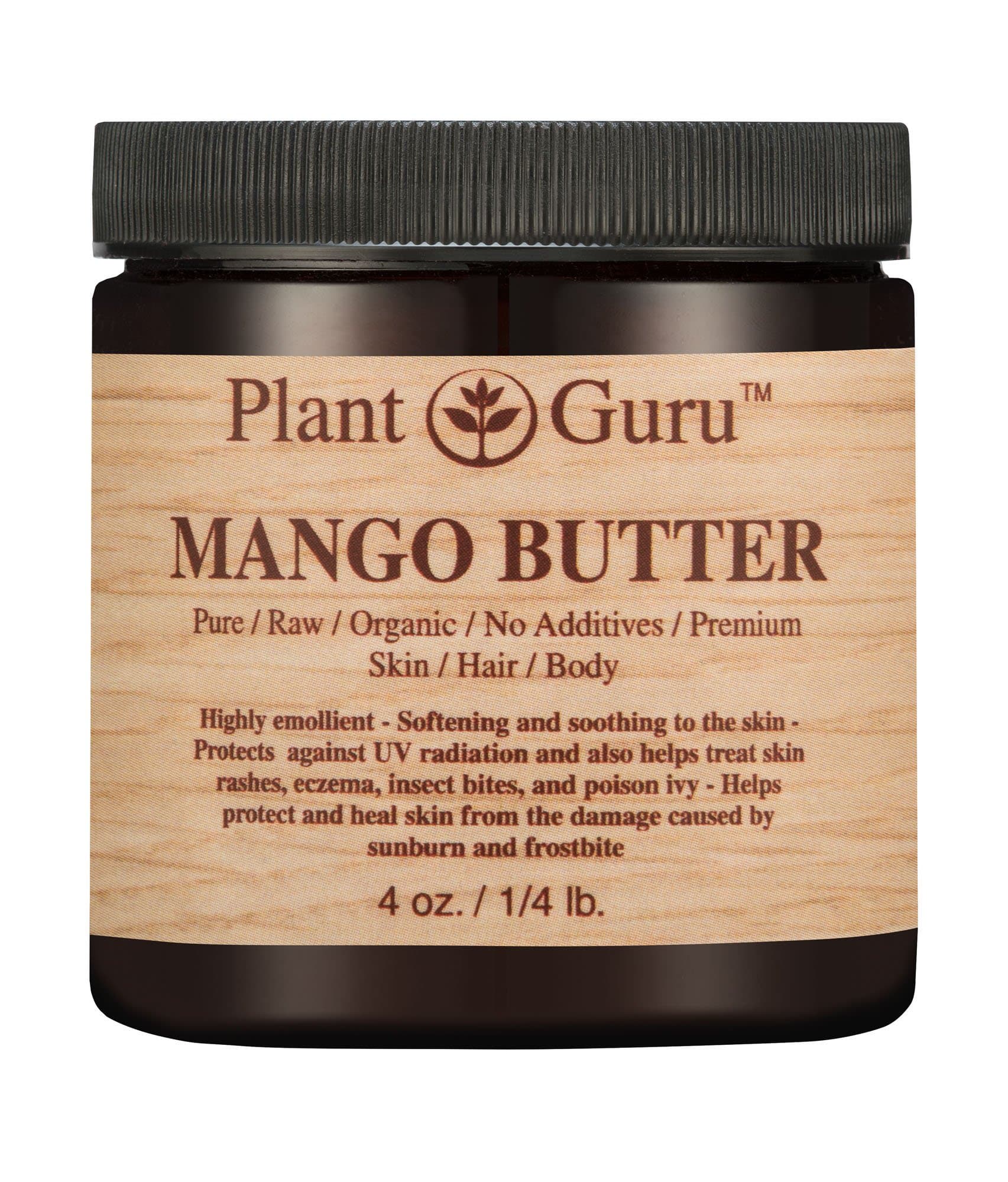 Plant Guru Mango Body Butter 4 oz. 100% Pure Raw Fresh Natural Cold Pressed. Skin Body and Hair Moisturizer, DIY Creams, Balms, Lotions, Soaps.