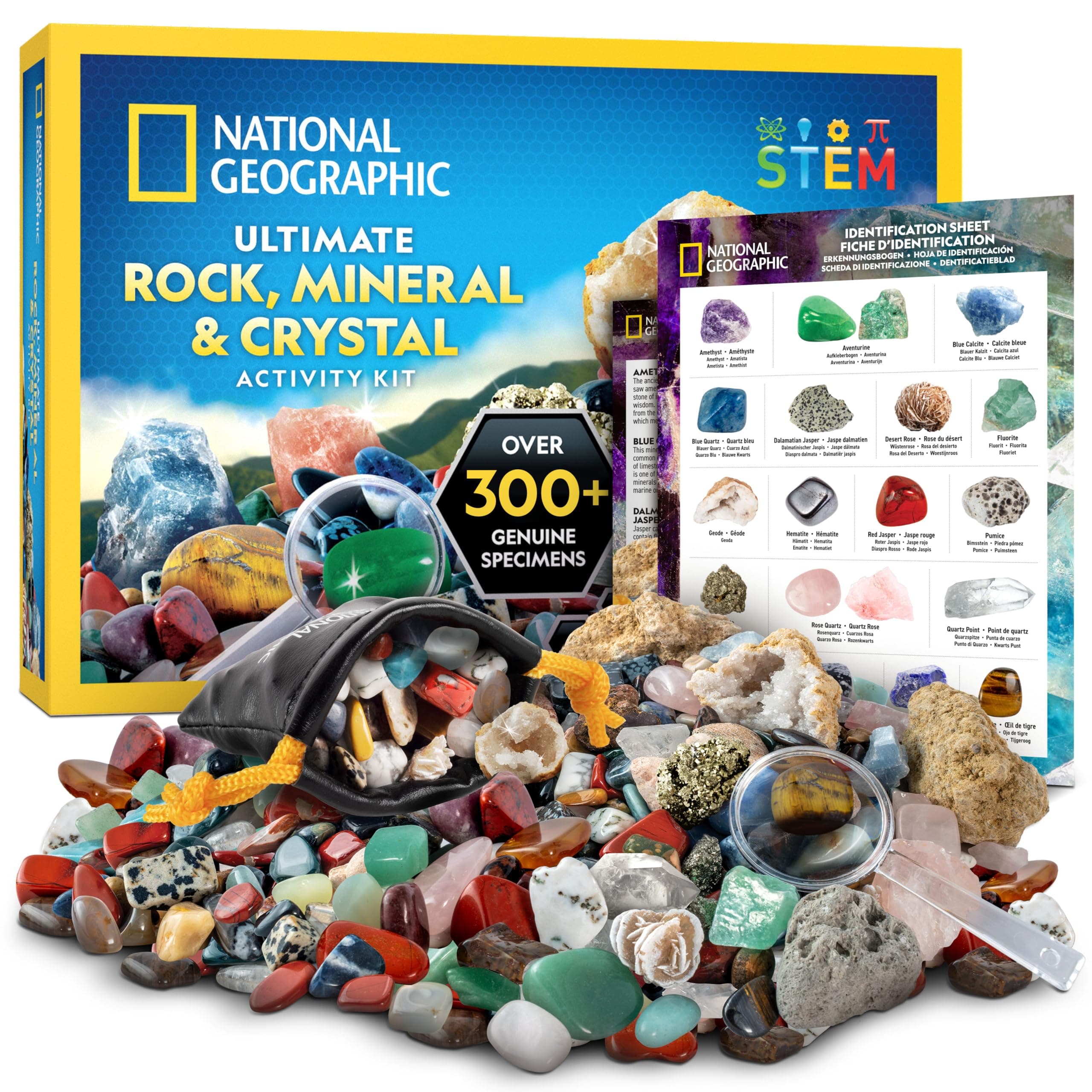 National Geographic Rock Collection Box for Kids – 300+ Piece Gemstones and Crystals Set Includes Geodes and Real Crystals, Rocks and Minerals, Science Kit for Kids, A Geology Gift for Boys and Girls