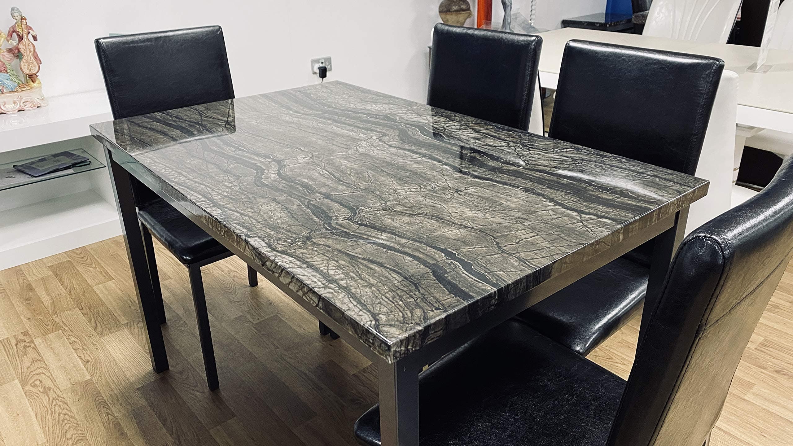 7 Star FURNITURE Marble Effect MDF Black, Grey or Brown Dining Table with Optional 4/6 Faux Leather Chairs (120cm Table only, Charcoal Grey)