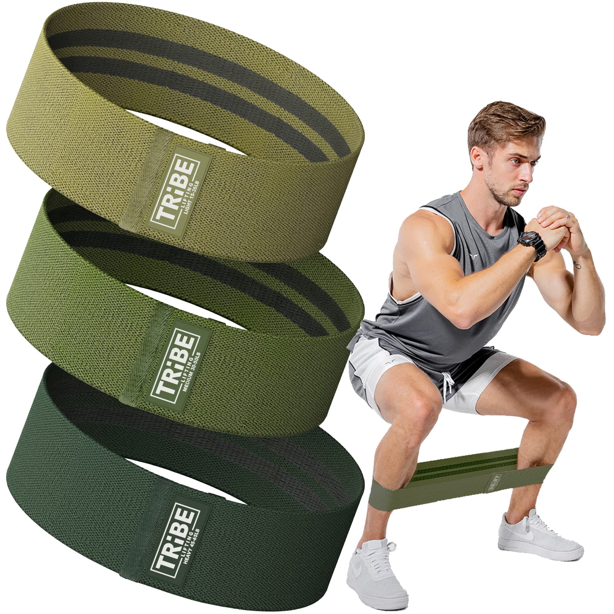 Tribe Lifting Fabric Resistance Bands for Legs - Workout Bands Resistance Bands for Men and Women - Booty Bands for Working Out - Exercise Bands Resistance Bands Set - Elastic Bands for Exercise