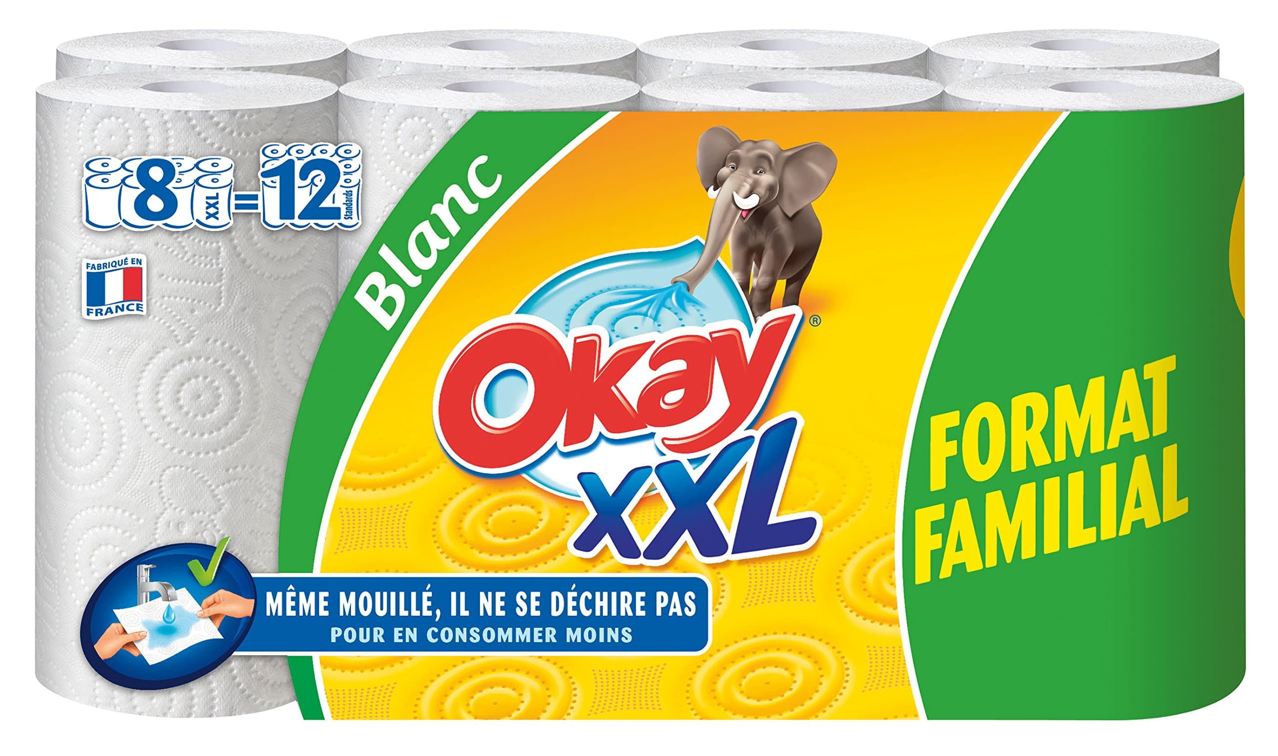 Okay XXL Paper Towels White, Family Pack of 8 Rolls